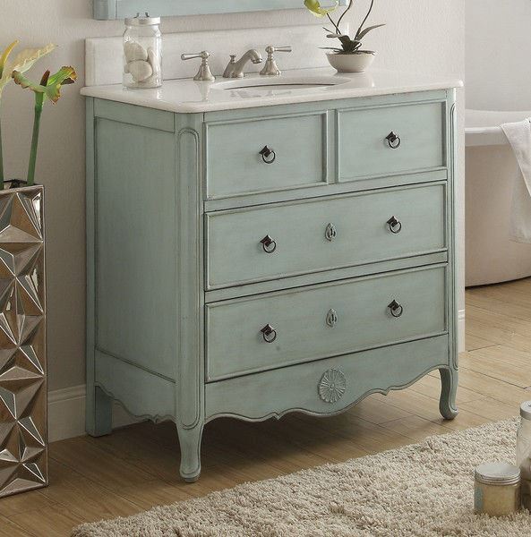 34 inch Shabby Chic Blue Daleville Distressed Bathroom Sink Vanity 081-LB