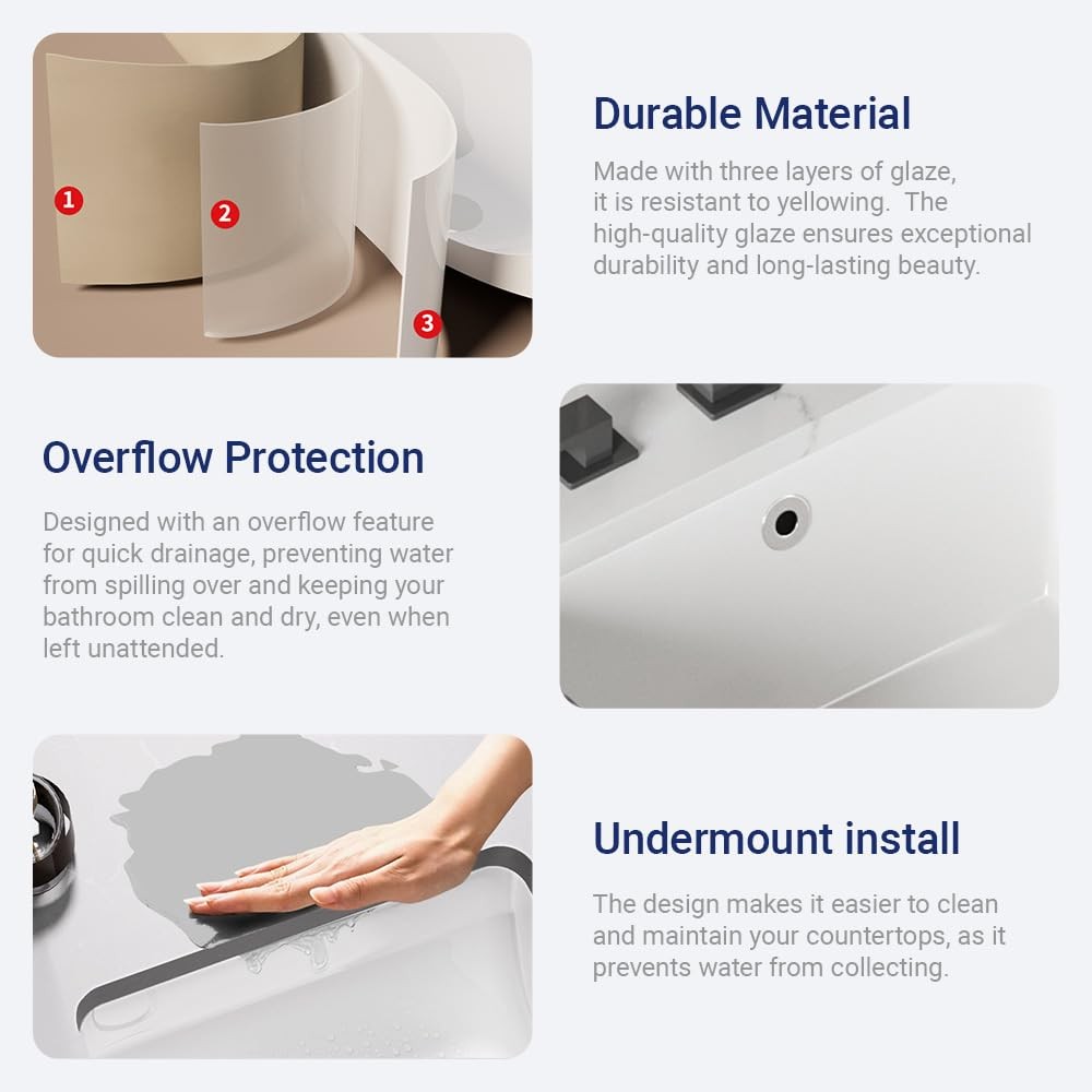 16in Undermount Bathroom Sink Rectangular, 15.7″ x11.8″ Small Vessel Sink Rec…