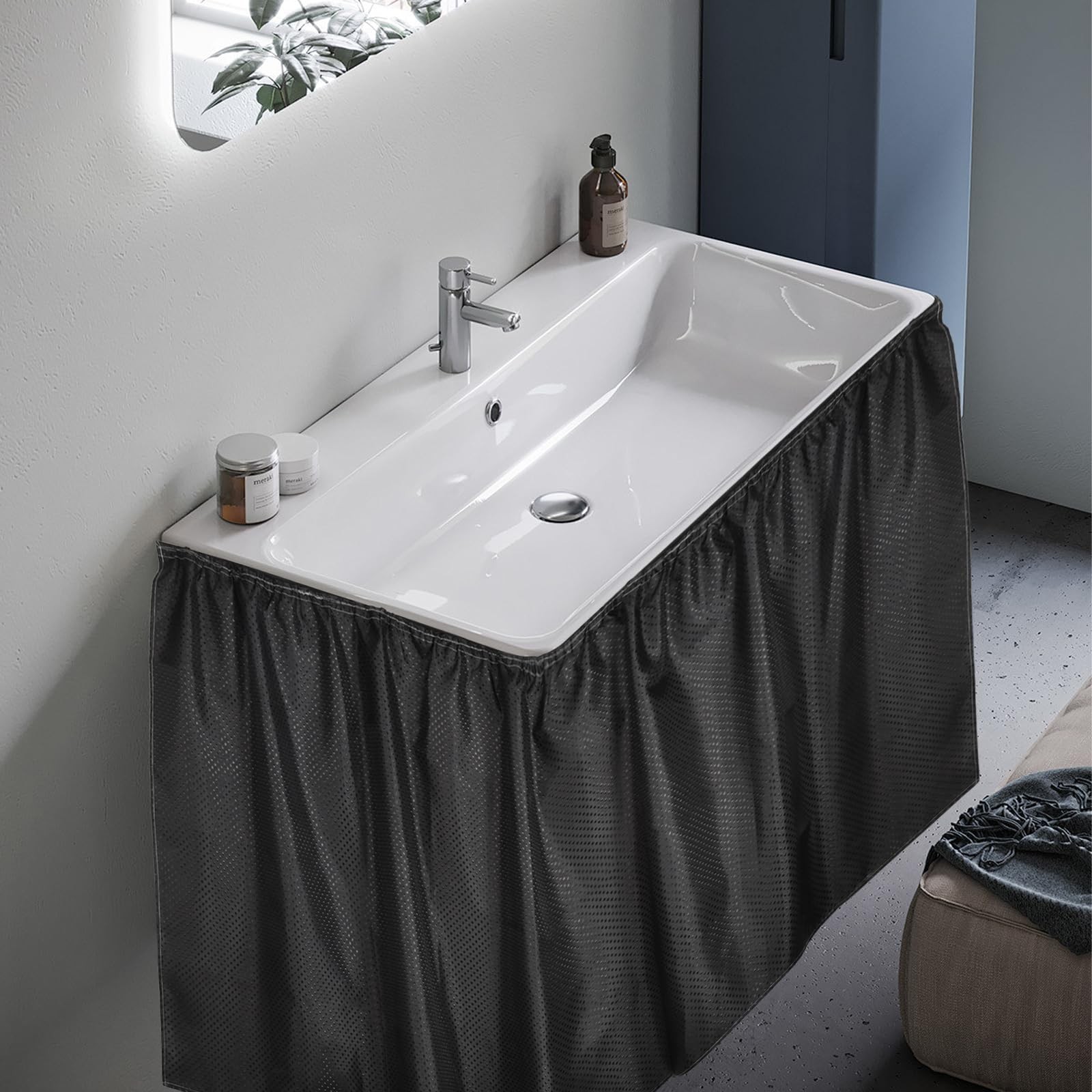 2 Pack Fabric Sink Skirt Diamond Bathroom Stitch Under Sink Skirt with Self S…