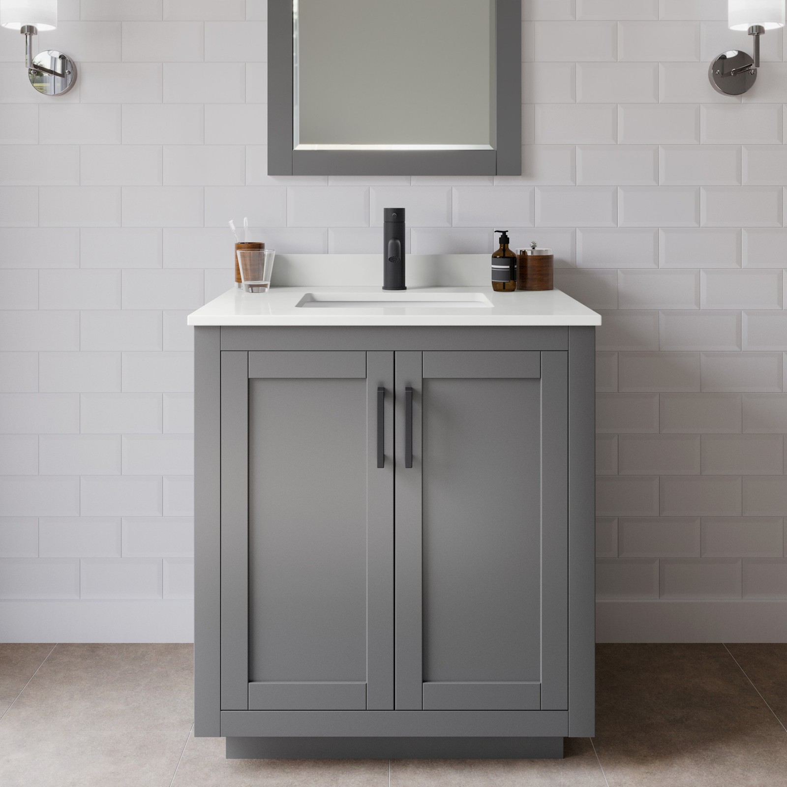 Wyndham Collection WCF292930S-QTZ-UNSMXX Miranda 30″ – Dark Gray / White Quartz