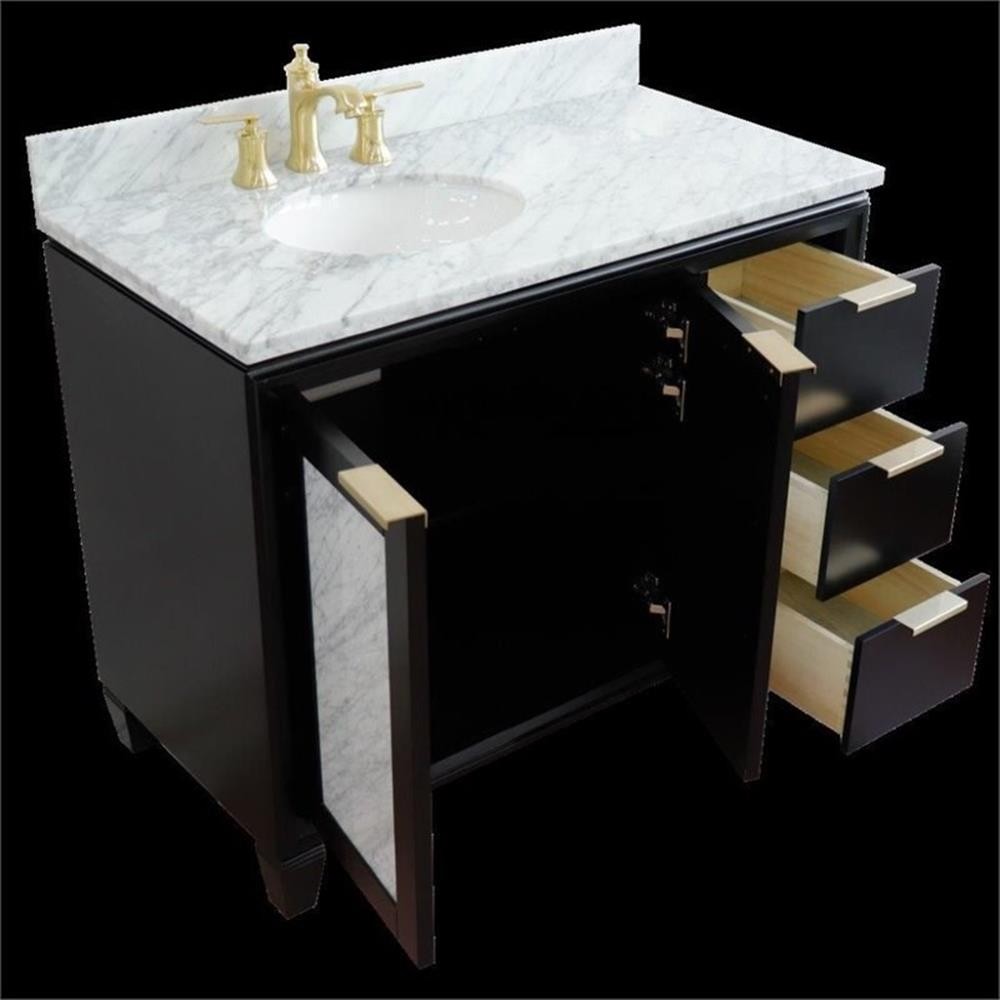 Trento 43″ Solid Wood Vanity with Left Oval Sink in Blue/White Carrara