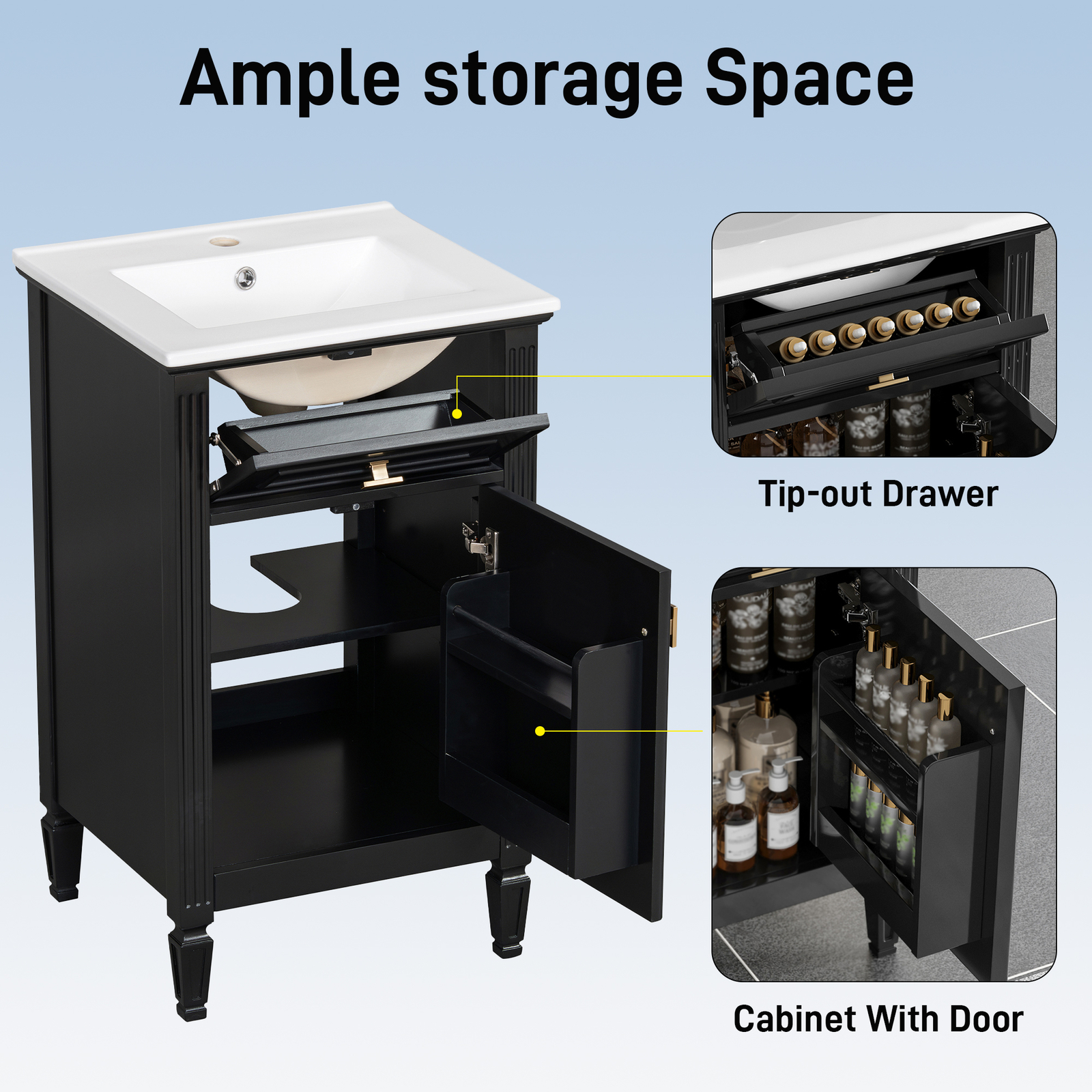20″ Bathroom Wood Vanity with Ceramic Sink Modern Freestanding Storage Cabinet