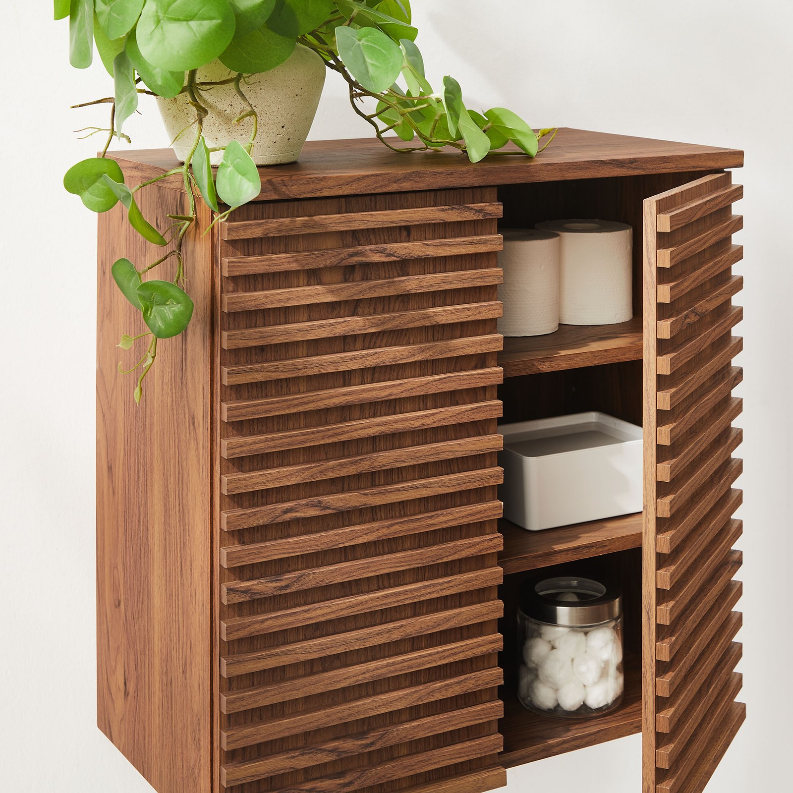 Render Wall Mounted Bathroom Cabinet in Walnut