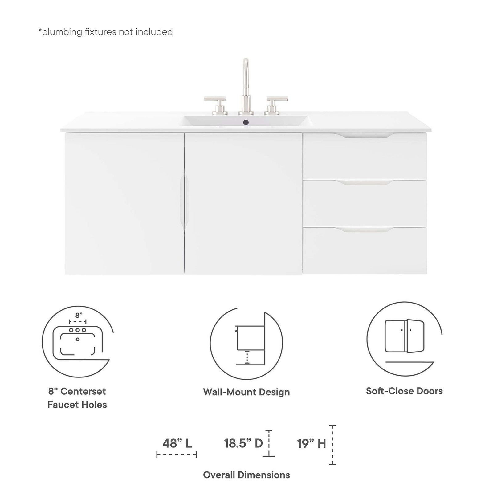 Vitality 48″ Double or Single Sink Compatible (Not Included) Bathroom Vanity Cab