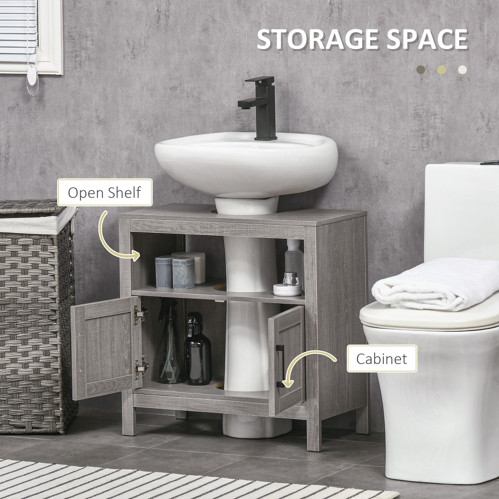 Pedestal Sink Storage Cabinet, Bathroom Sink Cabinet, Grey