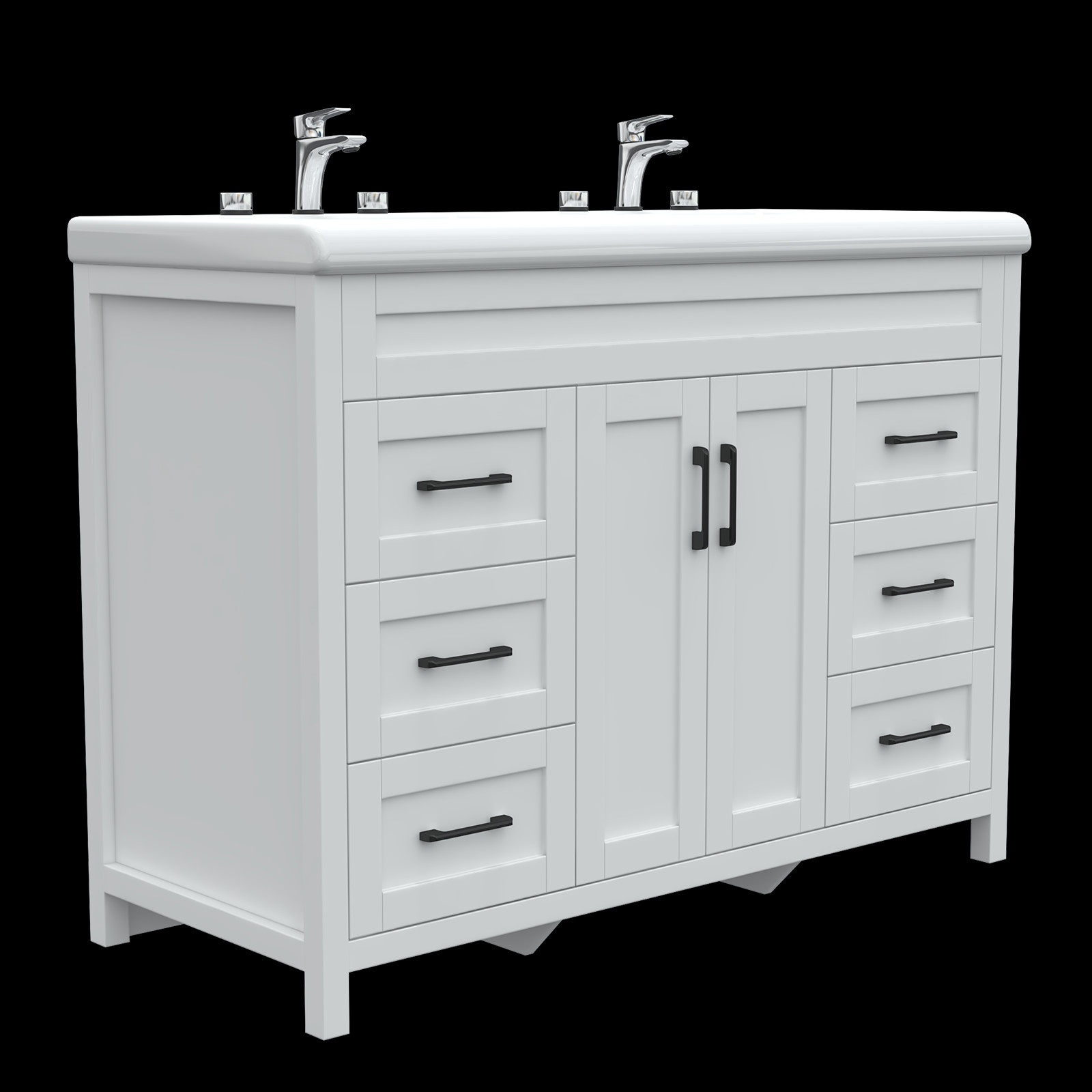 47″ Bathroom Double Sink Vanity Cabinet Ceramic Vessel Sink 6-Drawer Cabinet