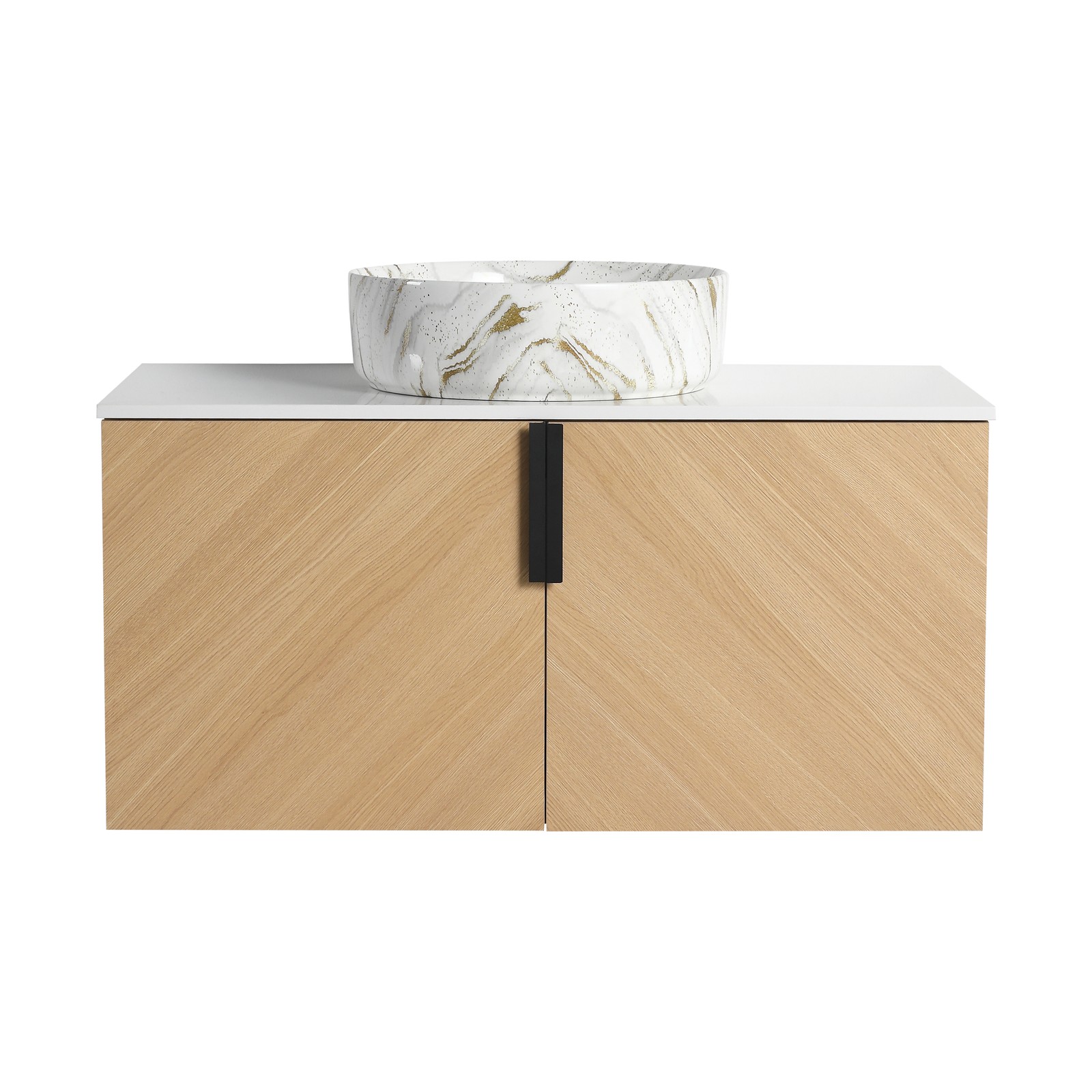 36 in Wall-Mounted Bathroom Vanity W/ Ceramic Vessel Sink Artificial Stone Slab