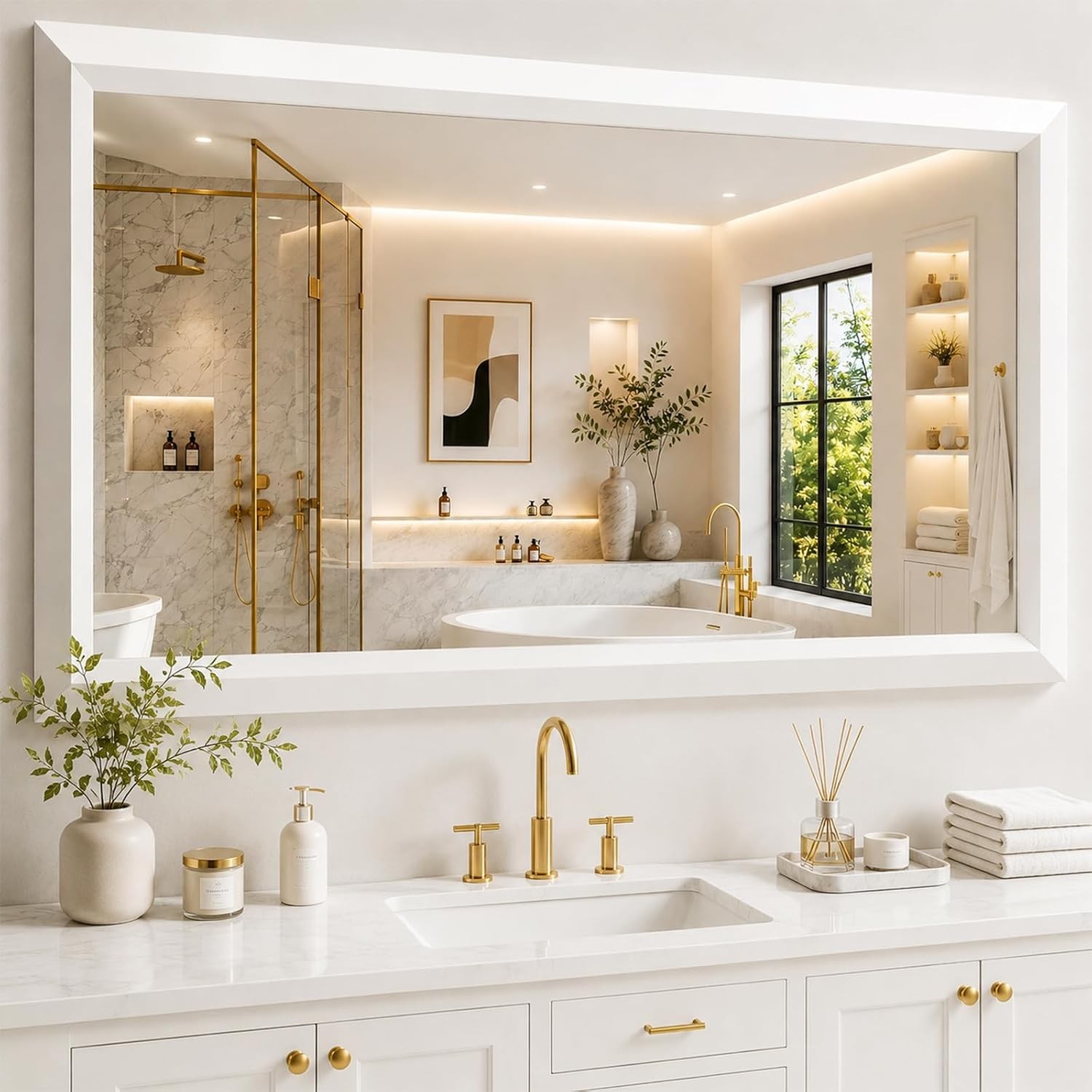 Bathroom Wall Vanity Mirror Over Sink(White,24x36Inch)