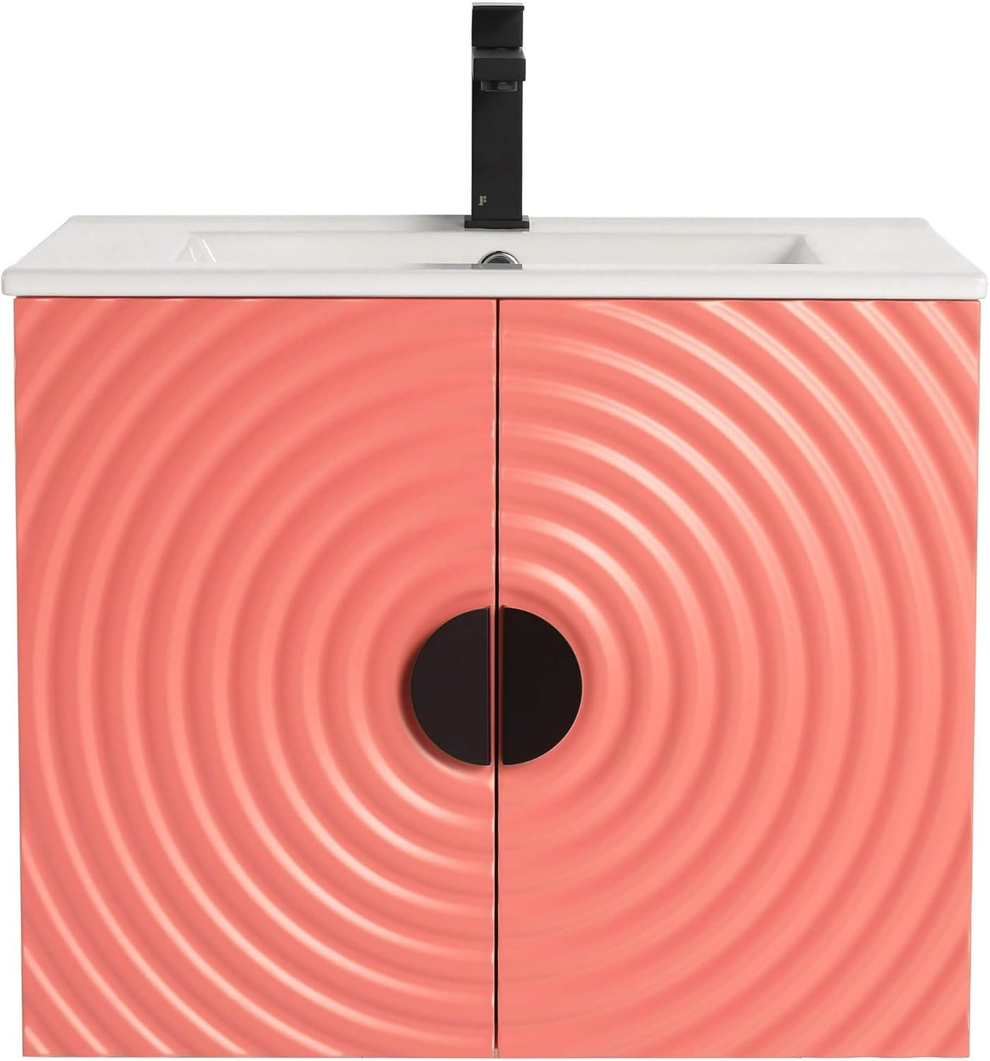 Coral Pink 24″ Floating Bathroom Vanity with Sink & Stylish Fluted Doors