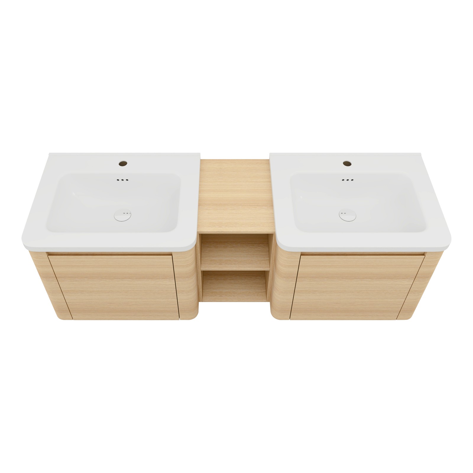 60in Plywood Wall-Mounted Bathroom Vanity W/ 2x White Ceramic Sink and Shelves