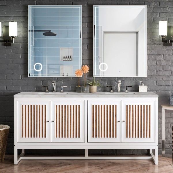 72″ James Martin Athens E645-V72-GW-3VSL Double Vanity Cabinet Silver Top