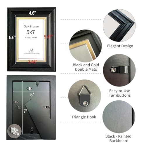 Picture Frame Matted to 4×6 – Thickened and Widened, Mortise & Tenon, 5×7 Black