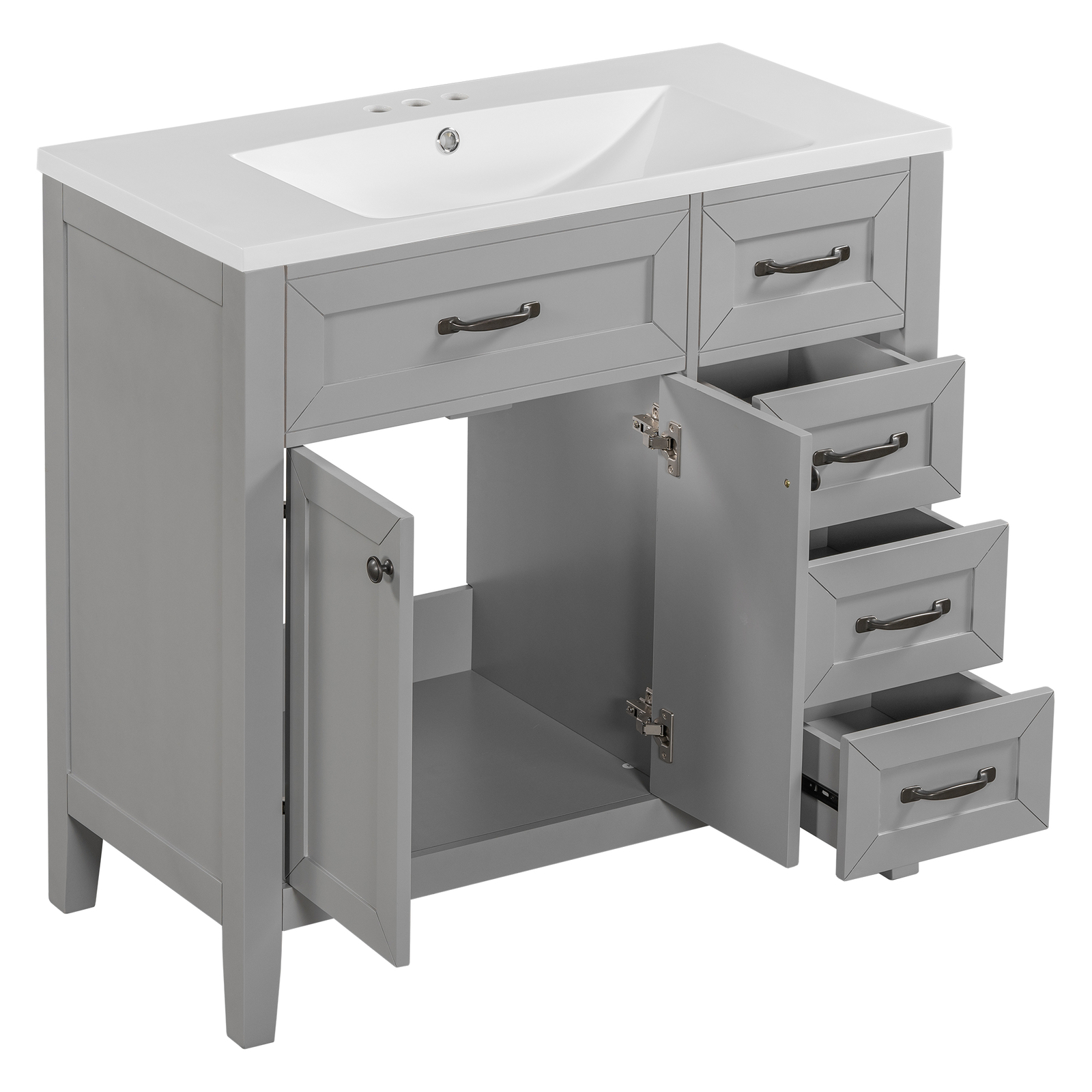 36″ Bathroom Vanity w/ Sink, Freestanding Storage Bath Vanity Cabinet, 3 Drawers