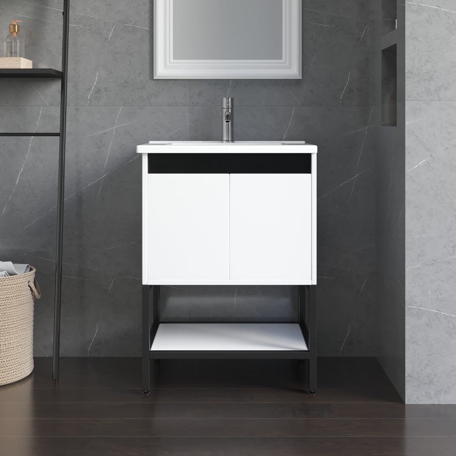 24″ Bathroom Vanity Combo Storage Cabinet FloorStanding w/Sink Faucet Set