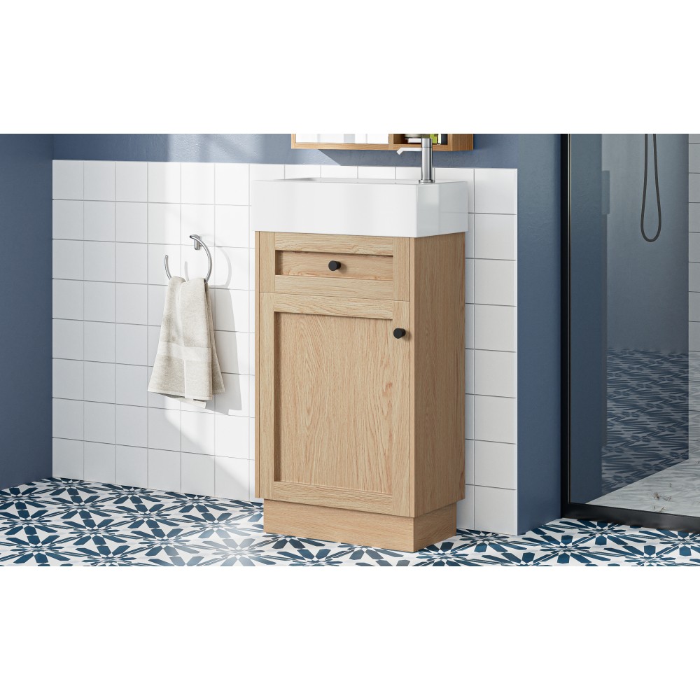 18.5 Inch Rustic Bathroom Vanity MDF Cabinet Reversible Resin Sink Adjustable