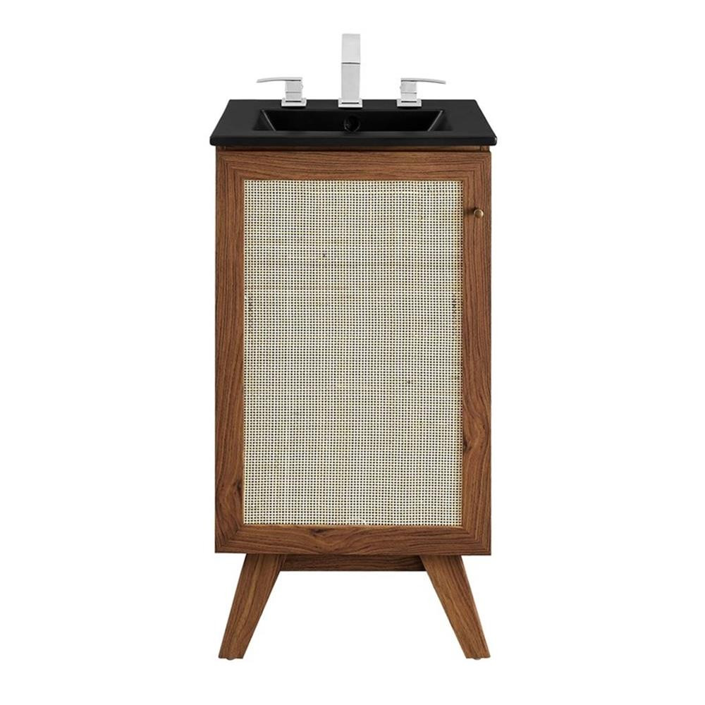 Modway Soma 18″ Modern Wood Bathroom Vanity with Rattan Door in Walnut/Black
