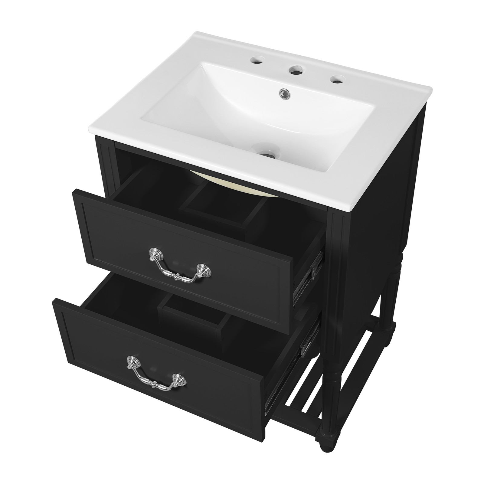 FUNIDEE 24″ Vintage Bathroom Vanity Storage Cabinet with Ceramic Sink Black