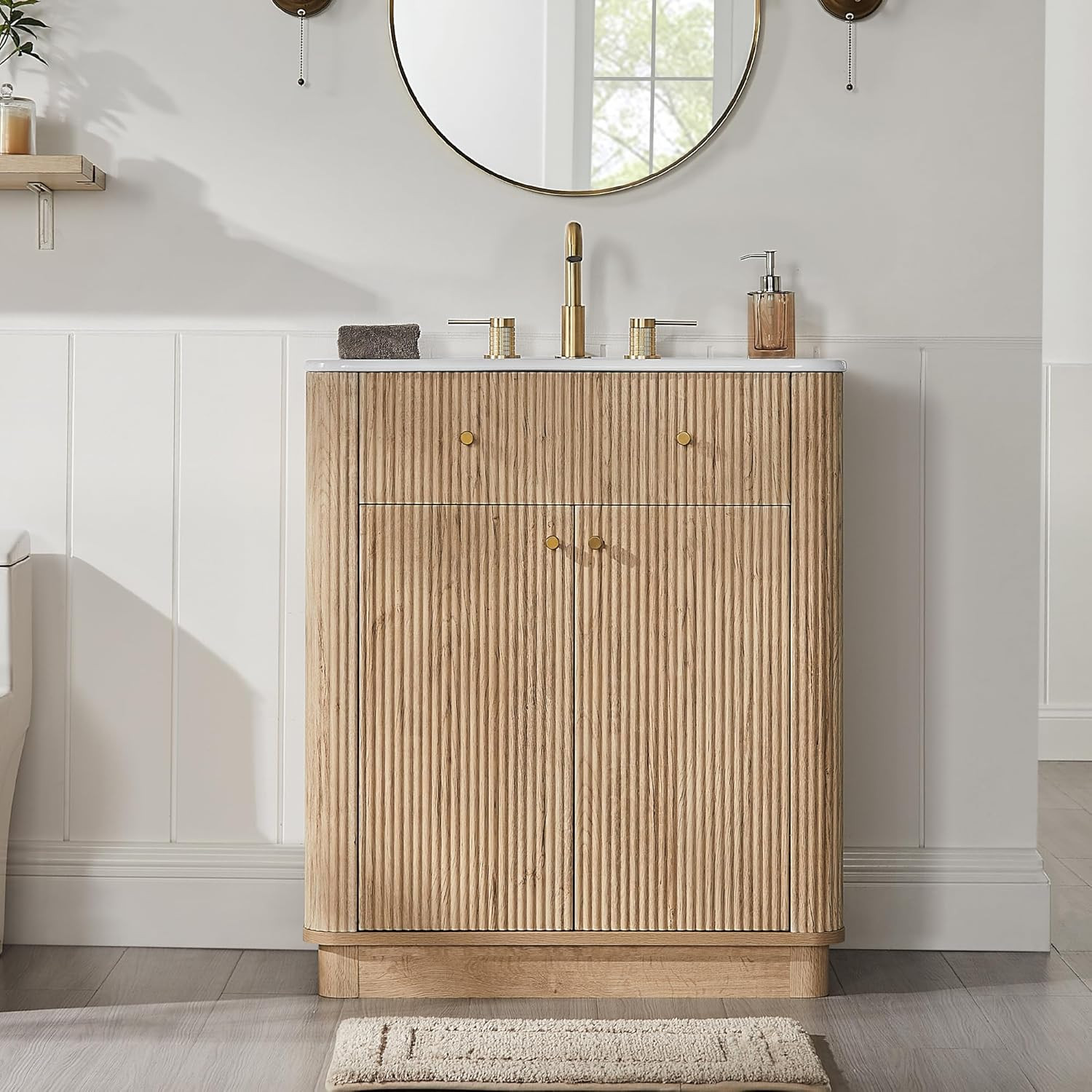 30 Inch Bathroom Vanity with Sink, Modern Fluted Single Bathroom Vanity with Sin
