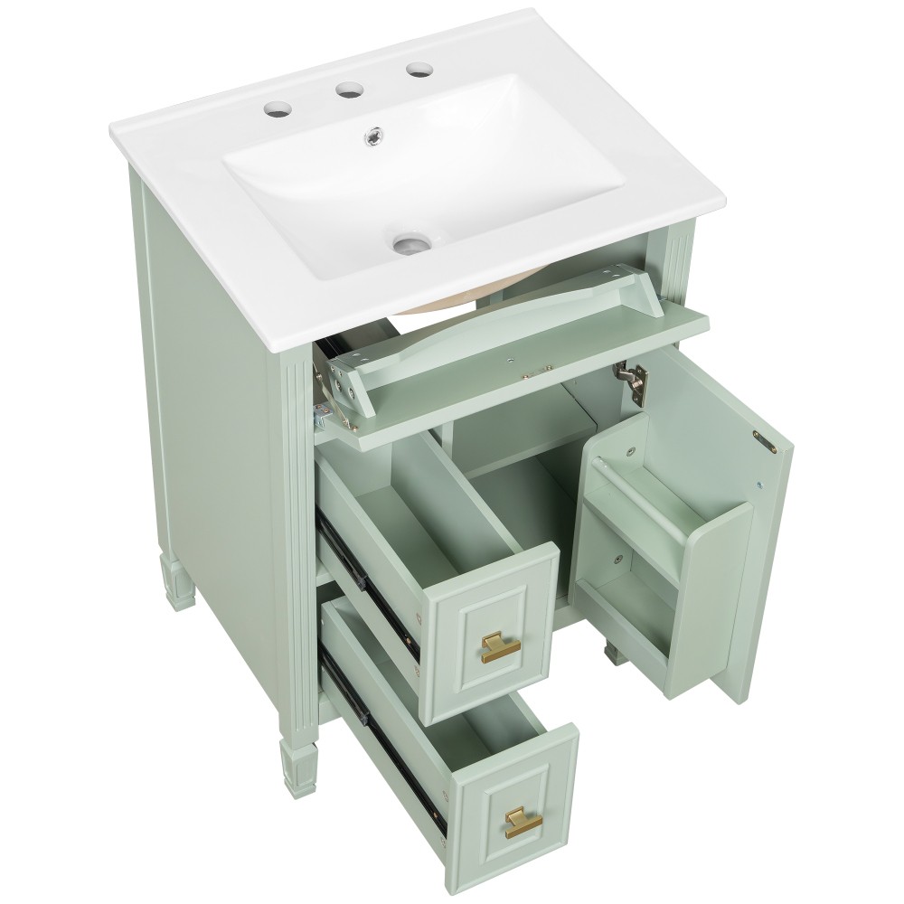 24In Bathroom Vanity with Sink Solid Wood and MDF Cabinet with One Flip Drawer