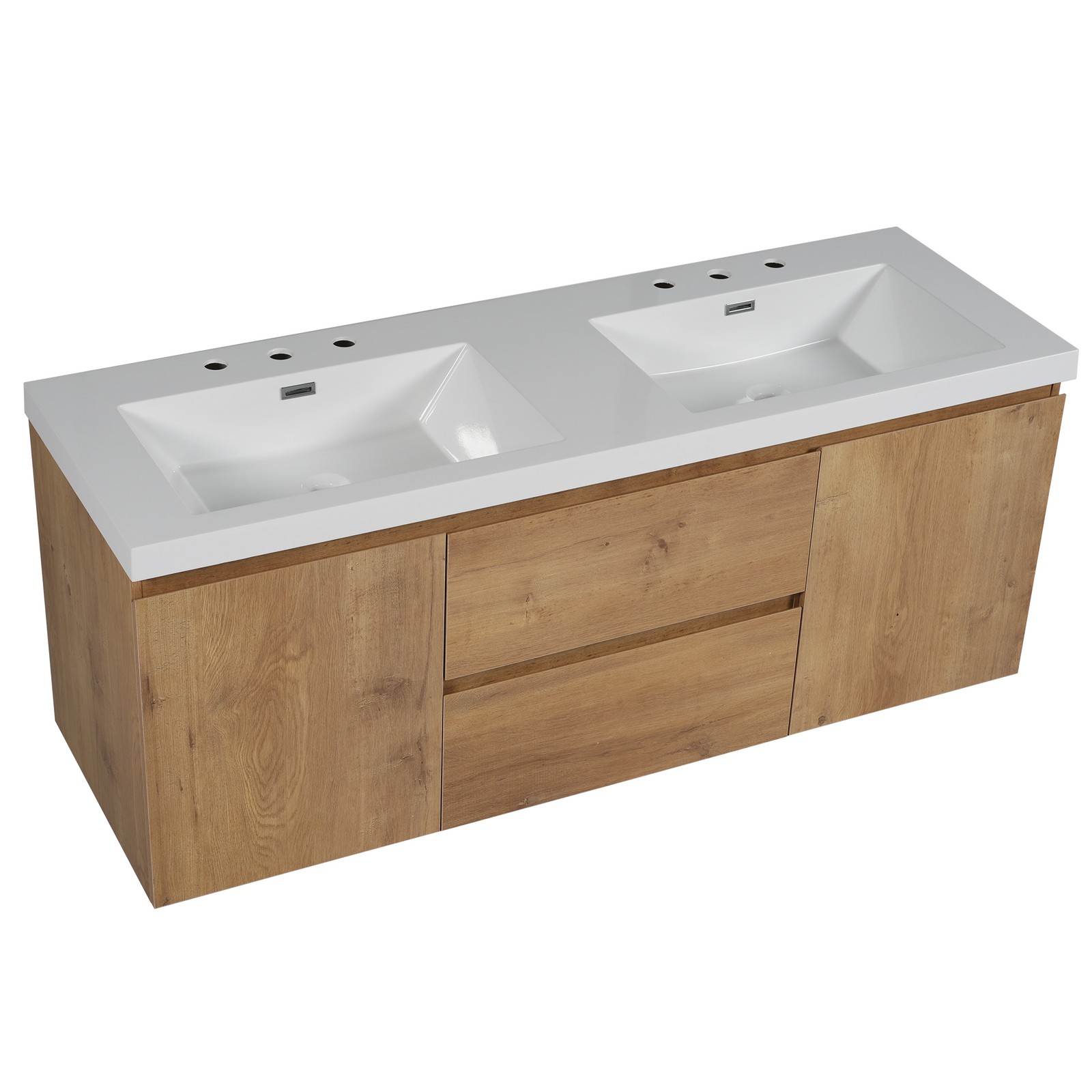 59.3″ Wall-Mounted Double Sink Bathroom Vanity with SMC Top, MDF Cabinet Wood