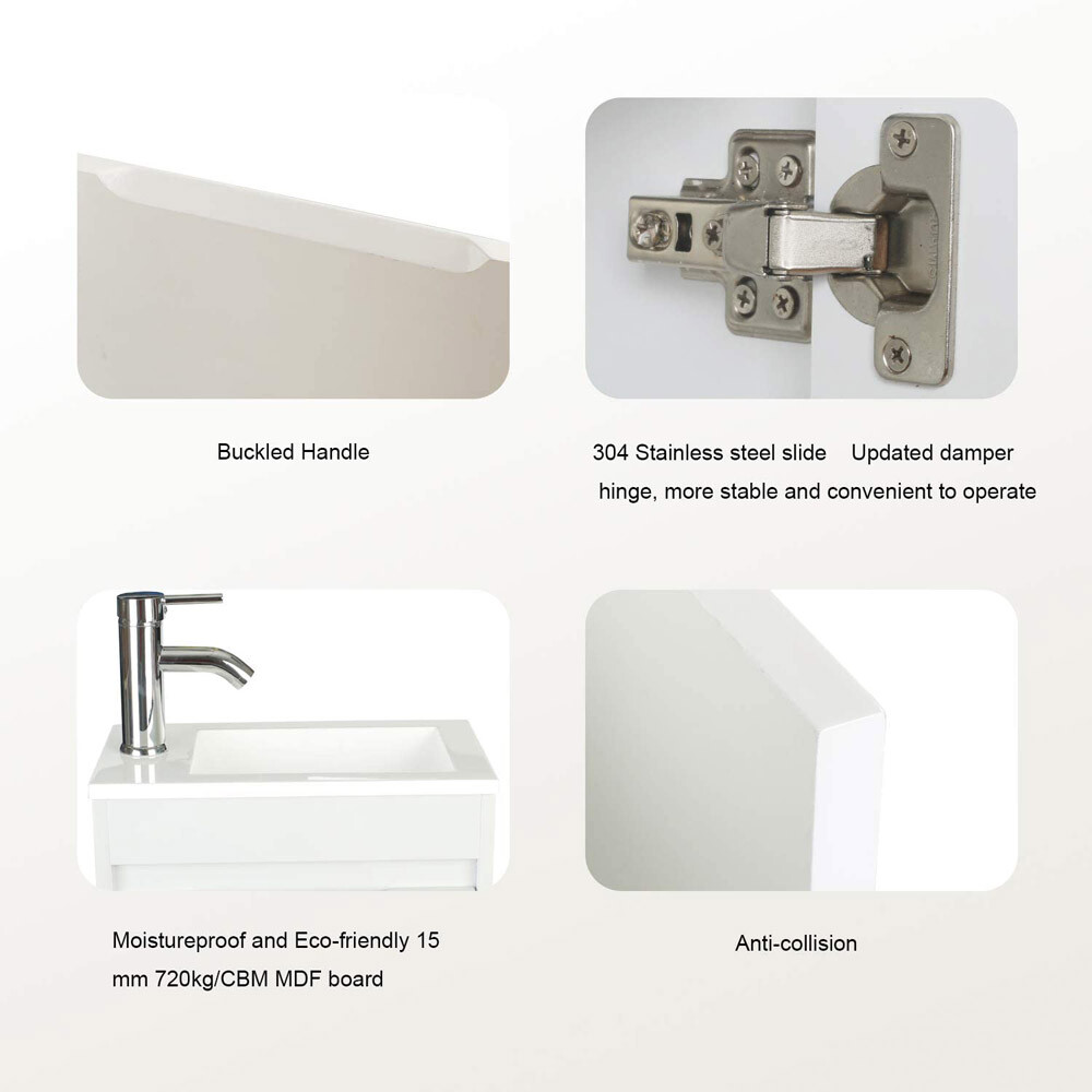 16″Bathroom Vanity Wall Mount Cabinet Resin Sink Faucet Vessel Drain Combo Set