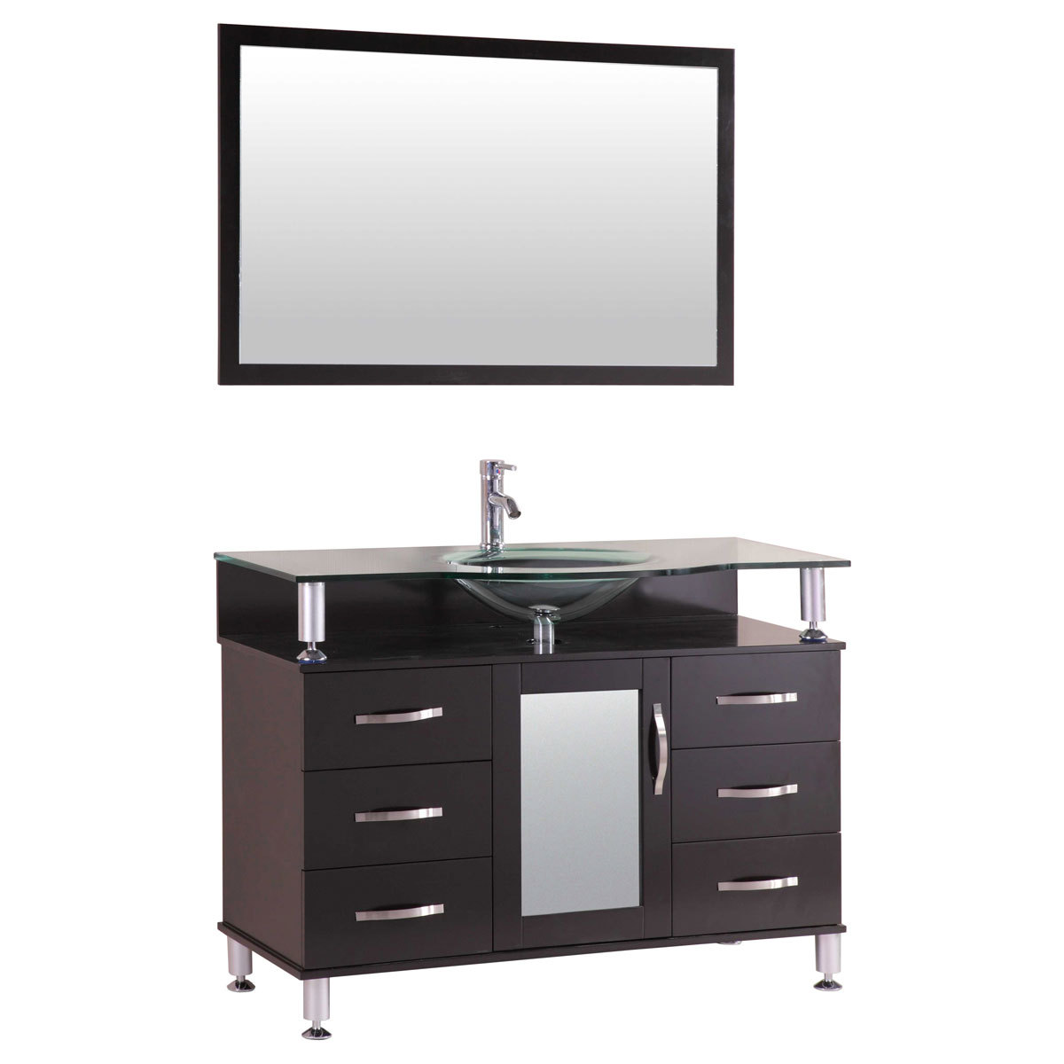 42″ Bathroom Vanity Cabinet with Sink Glass Top and Mirror Espresso by LessCare
