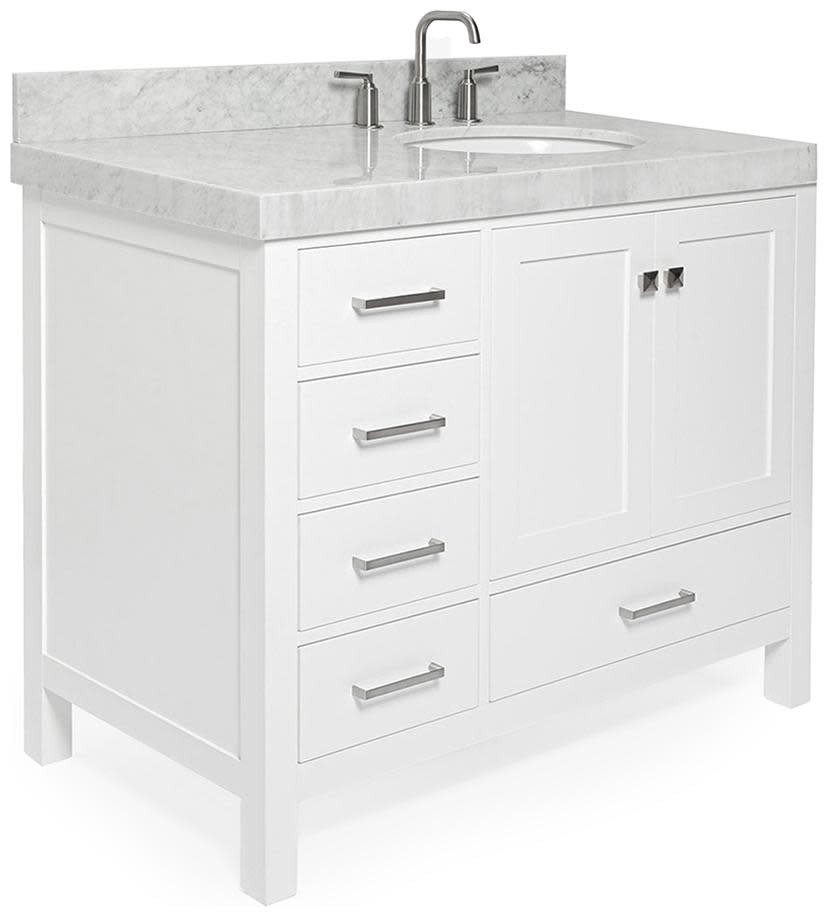 Ariel A042SRCW5OVO Cambridge 43″ – White / Italian Carrara Marble Top / Brushed
