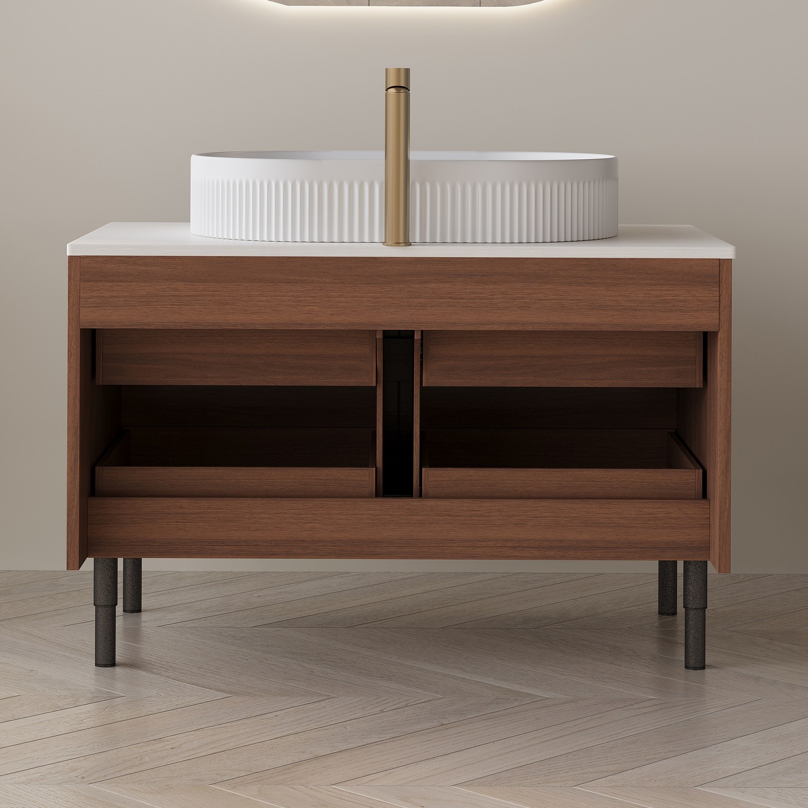 Bathroom Vanity w/Ceramic Integrated Sink, Storage Cabinet w/Soft-Close Drawers