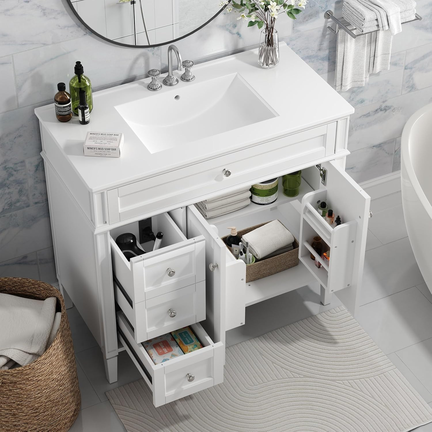 36″ Bathroom Vanity with Sink, Solid Wood Frame Modern Bathroom Vanity, Bathroom