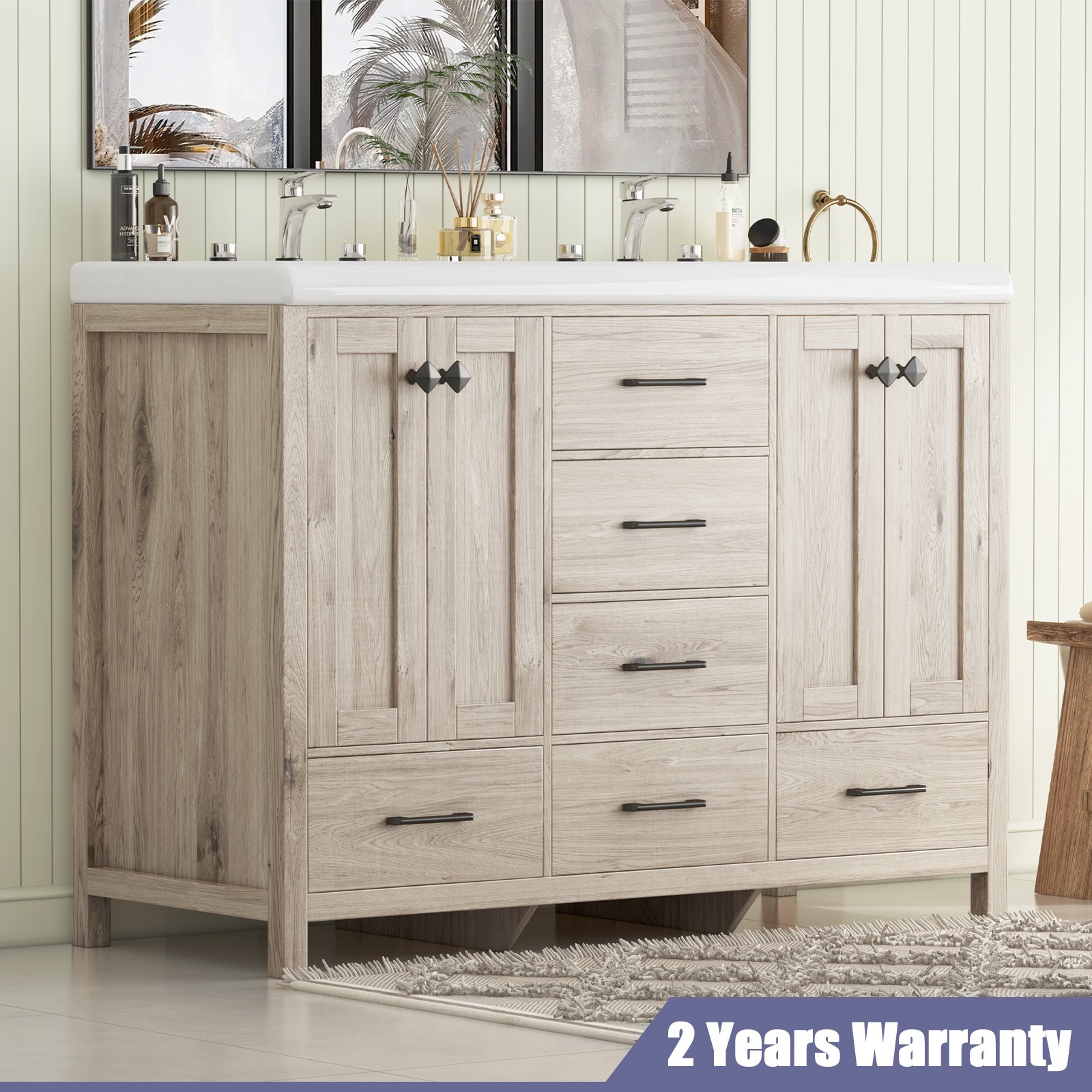 47″ Bathroom Vanity with Ceramic Sink Freestanding Storage Cabinet & 6 Drawers