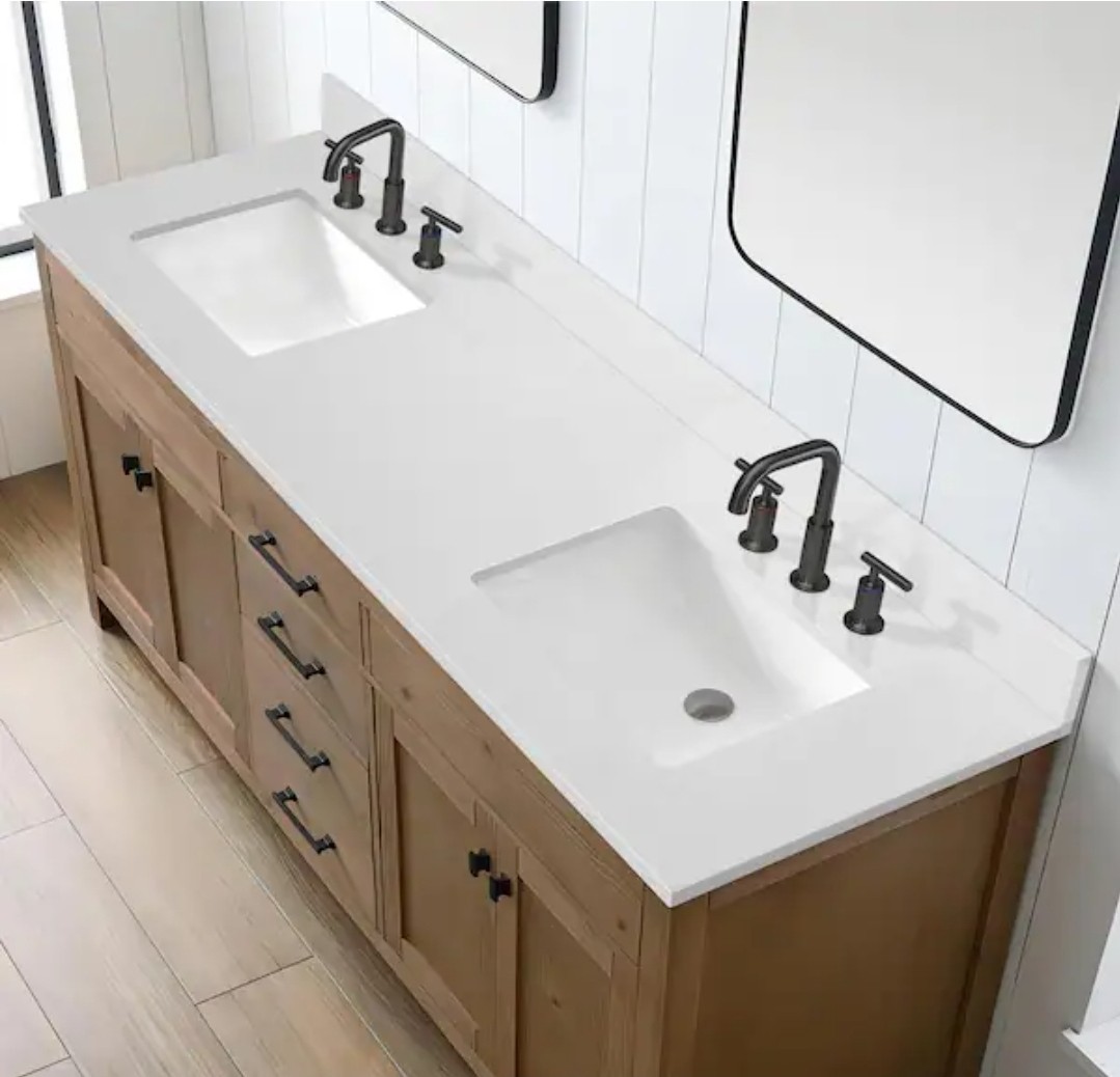 ✨️ YASINU 72 in. W x 22 in. D Quartz White Rectangular Double Sinks Bathroom Van