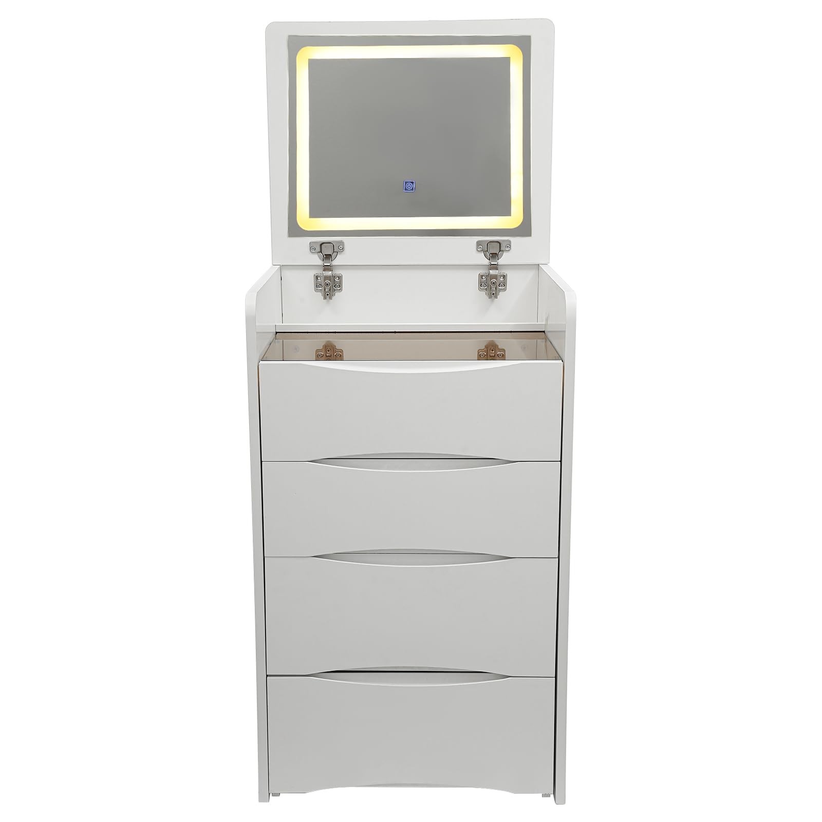 3-in-1 Foldable Makeup Vanity Desk with Mirror Lights Drawers Chair Hidden Stool