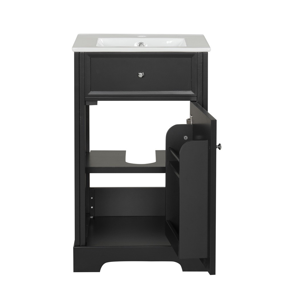 20″ Bathroom Vanity w/Ceramic Sink, Freestanding Vanity Door Cabinet, Shelves