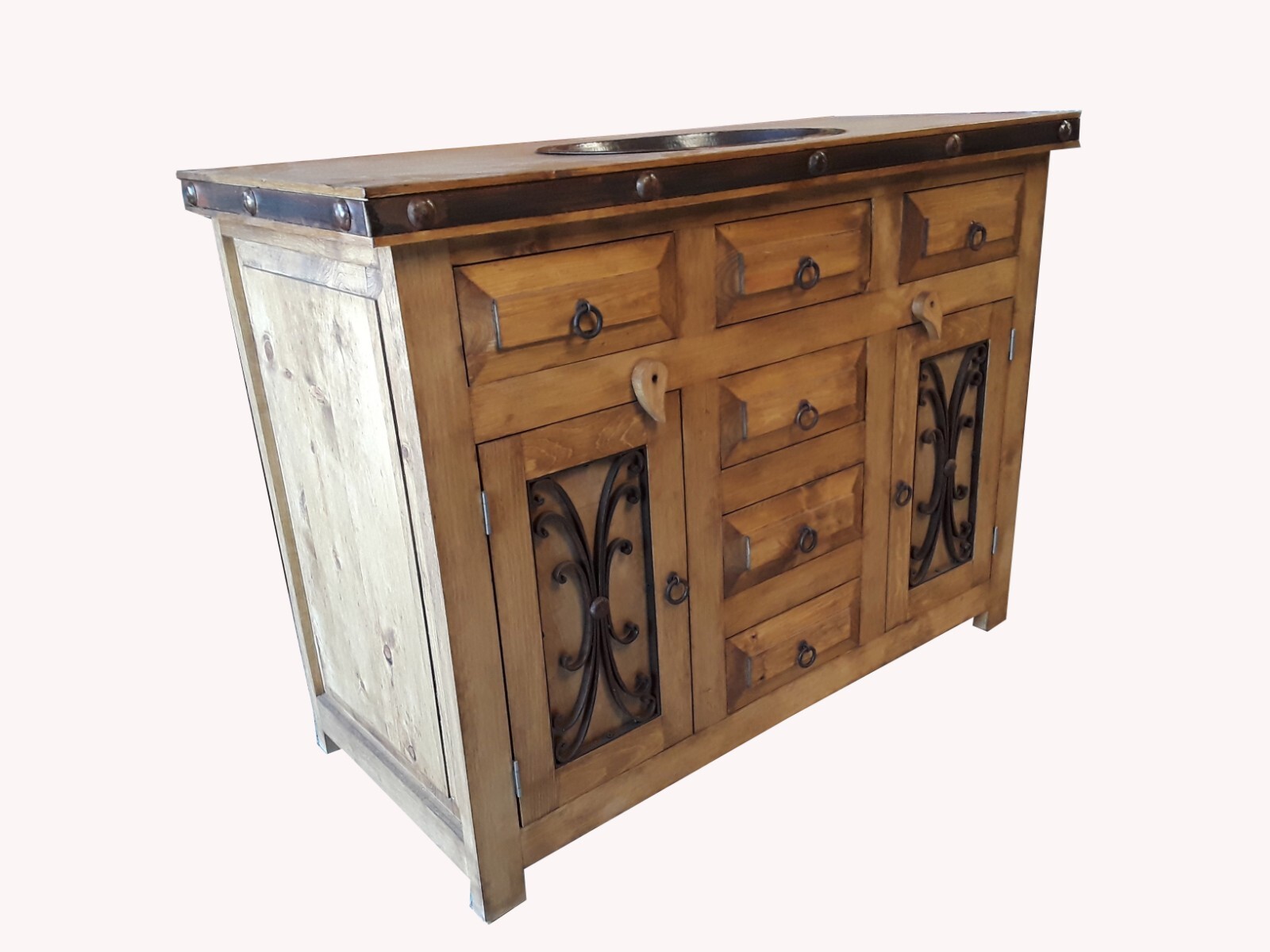 Saint Andrew Rustic Bathroom Vanity Furniture With Copper Sink