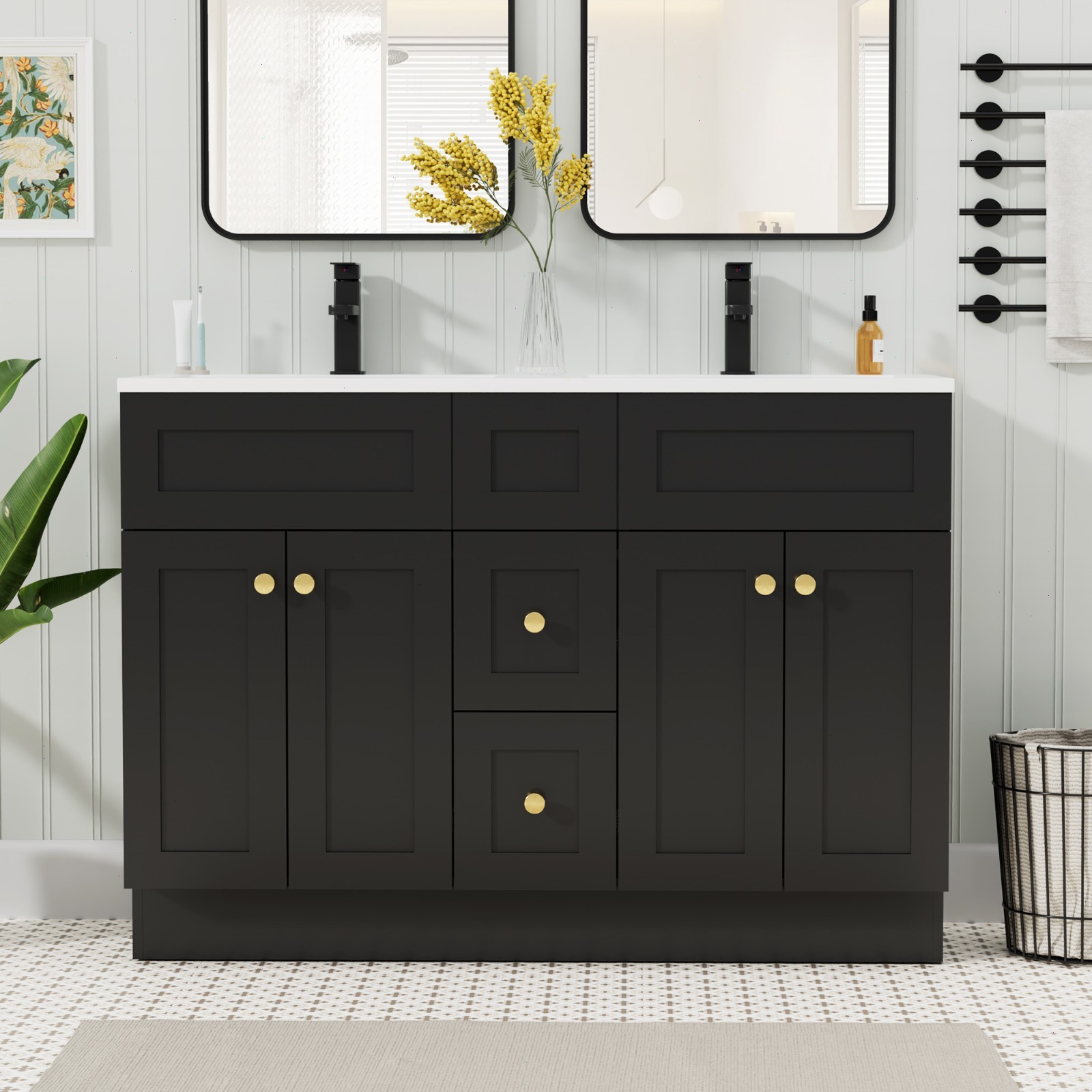 36”/48” Bathroom Vanity with Resin Sink Top, Skirting Design