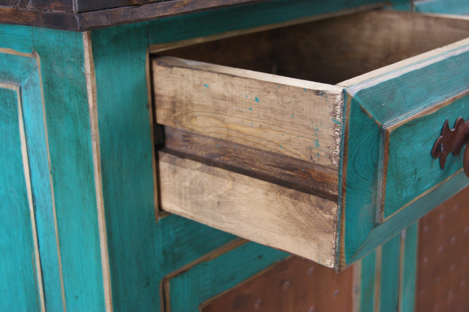 Rustic Bathroom Vanity Turquoise Metal Panel Doors 60 inch