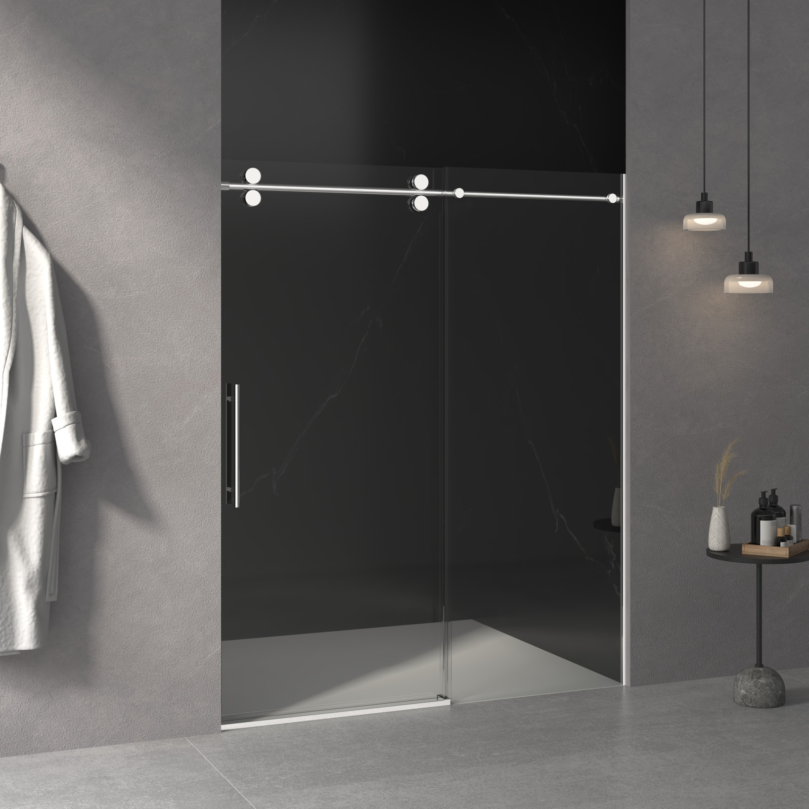 Frameless Sliding Shower Door 56″-60″W x 76″H 3/8″ Tempered Glass