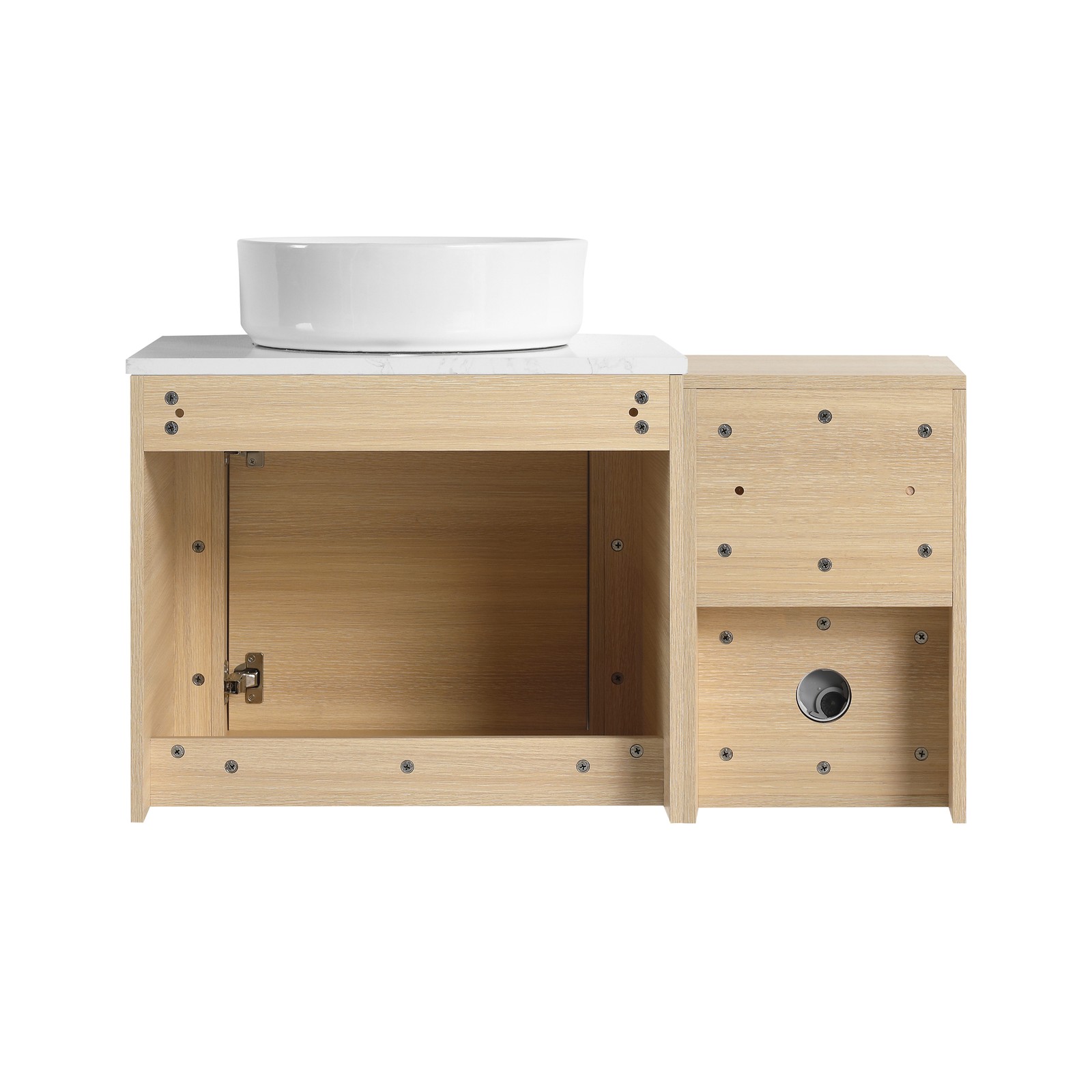 36in Plywood Floating Bathroom Vanity W/White Ceramic Basin Sink Storage Shelves