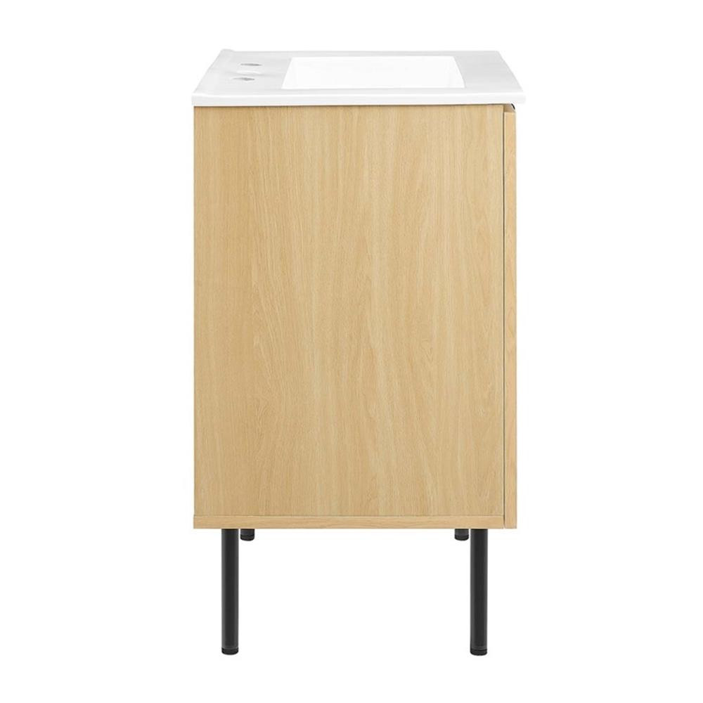 Modway Chaucer 24″ Wood & Rattan Bathroom Vanity in Oak/White