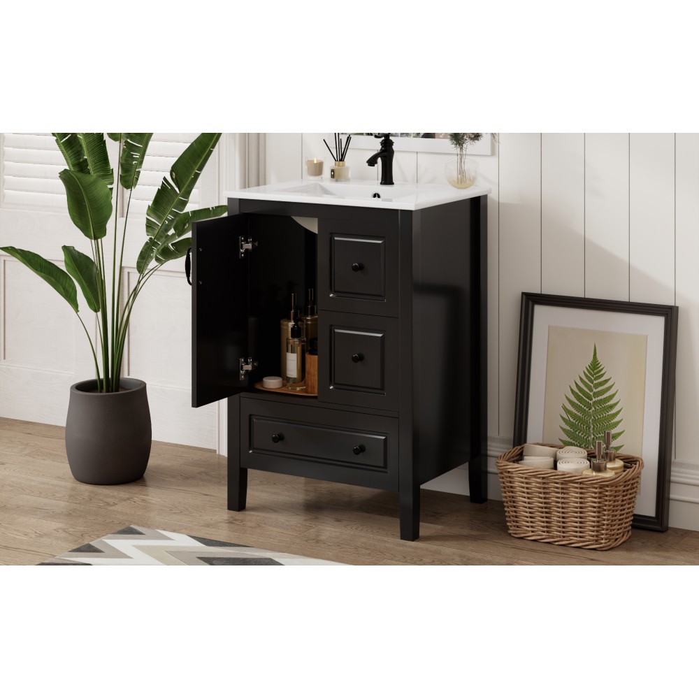 24 inch Bathroom Vanity with Sink, One Cabinet with Soft-closing Door