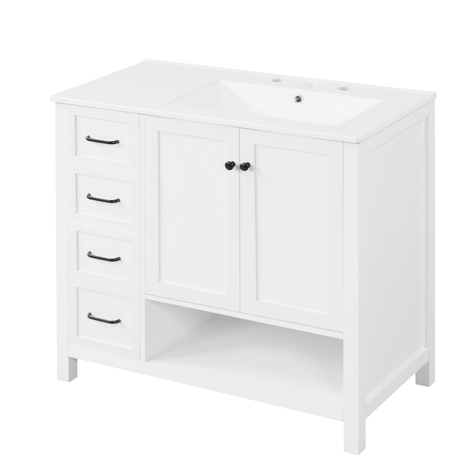 36″ Bathroom Vanity with Ceramic Sink, Modern Storage Cabinet w/Doors & Drawers