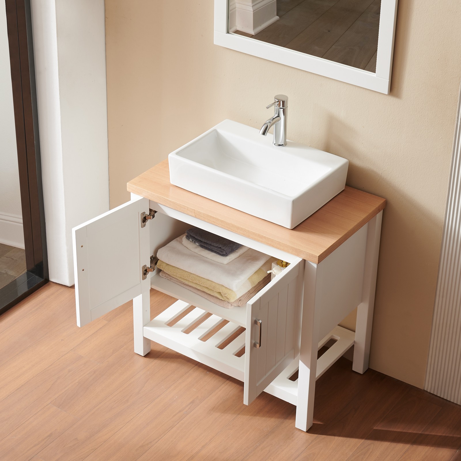 32″ Bathroom Vanity with Sink,Bathroom Vanity Cabinet with Doors and Open Shelf