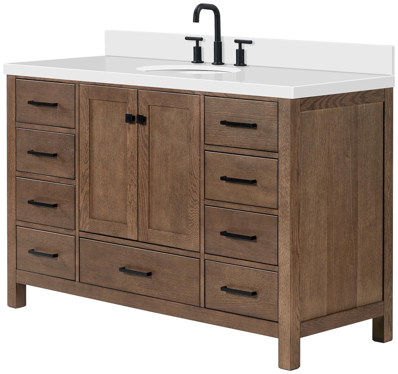 Ariel A055SWQOVO Cambridge 54″ – Brown Oak / Pure White Quartz / Satin Brass