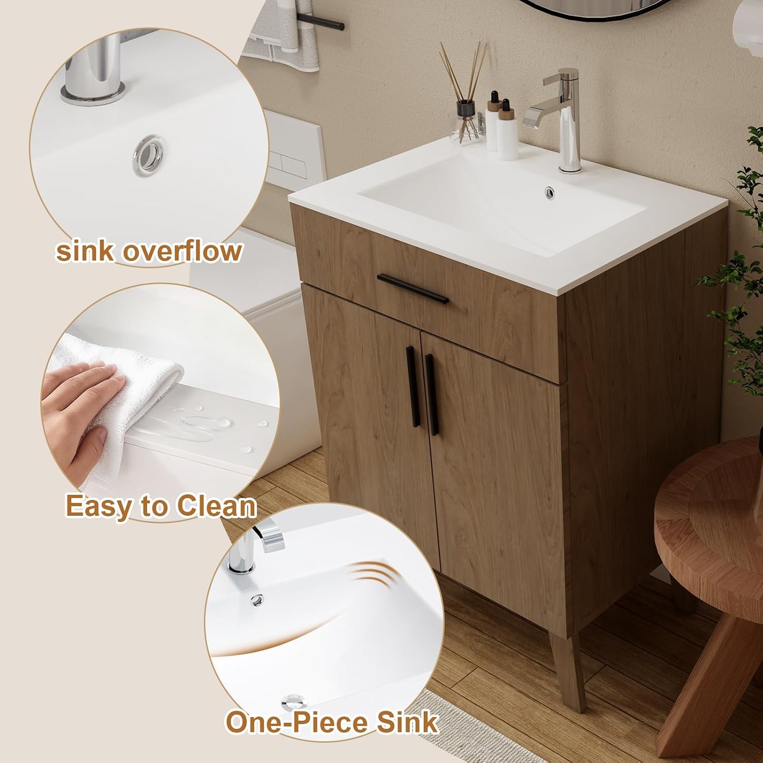 24″ Bathroom Vanity with Sink Vanity Combo with Two Soft Close Cabinet Doors