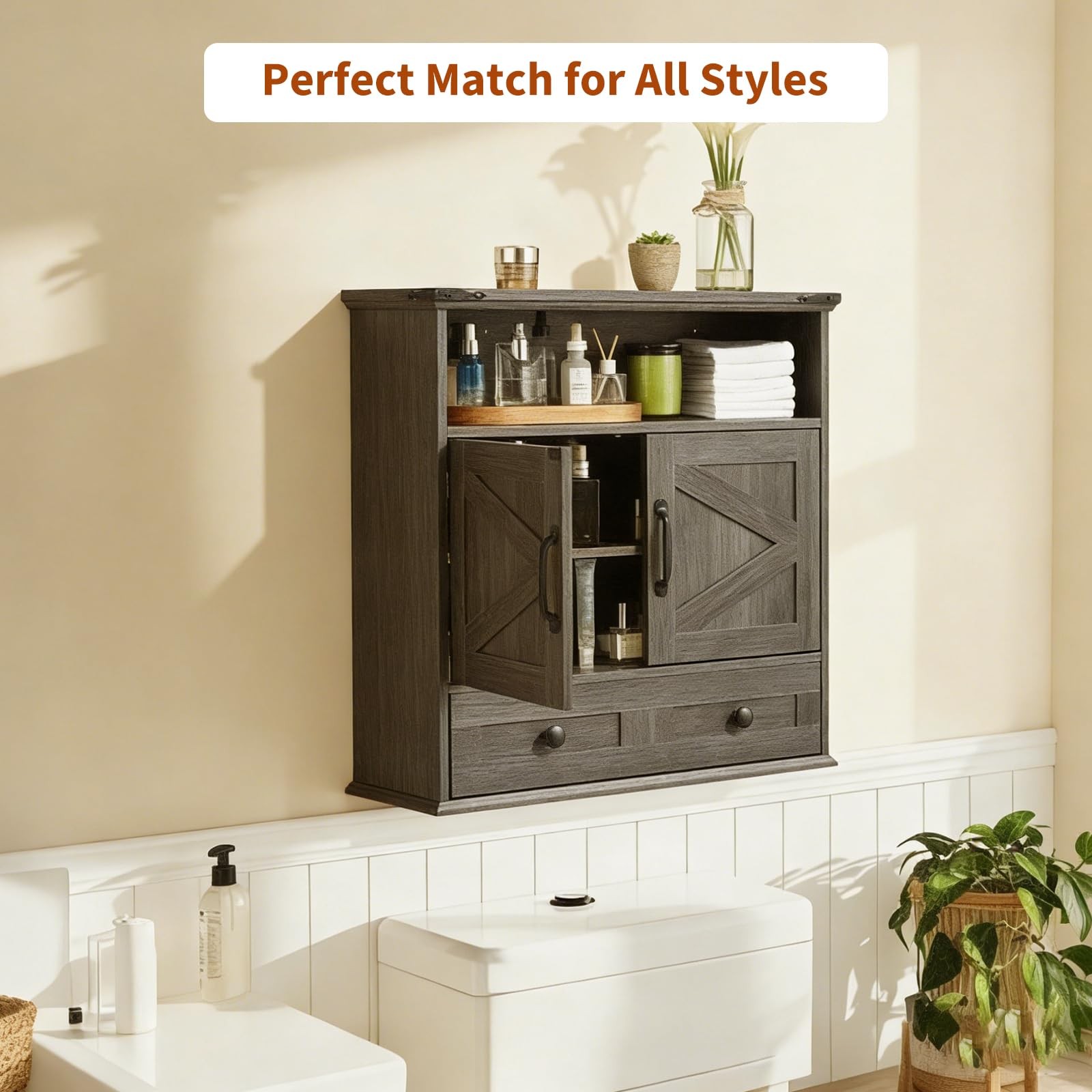 Over Toilet Medicine Cabinet Wall Mounted,2 Doors&Adjustable Shelve for Bathroom