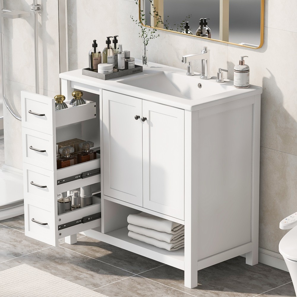 Bathroom Vanity with Sink Top, Bathroom Cabinet with Two Doors and Two Drawers
