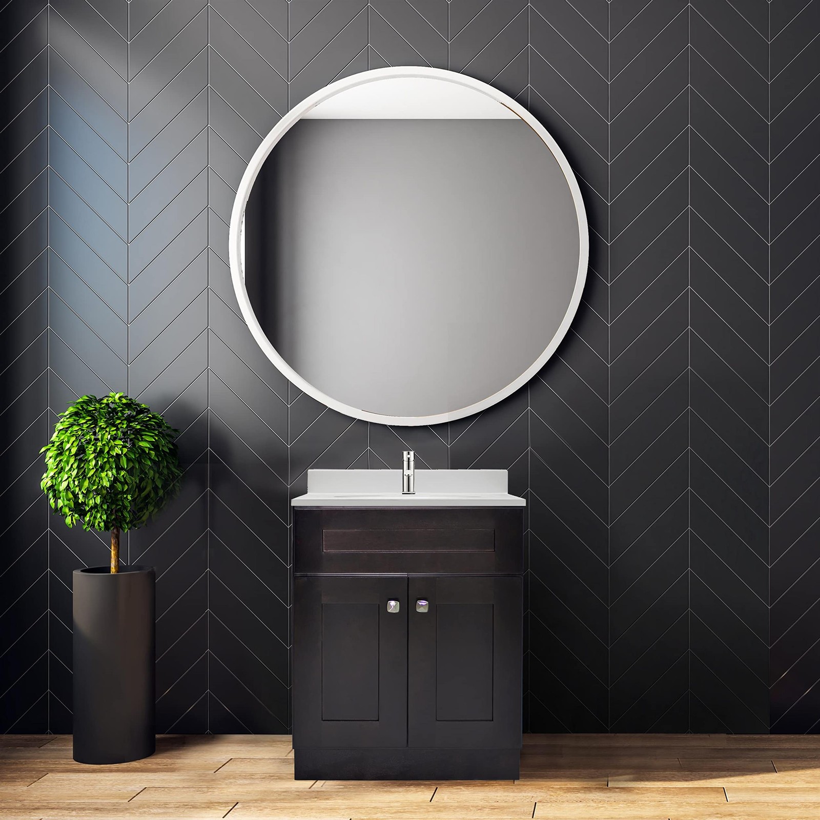 Brookings Vanity in Espresso w/ White Marble Top Fully Assembled 25″