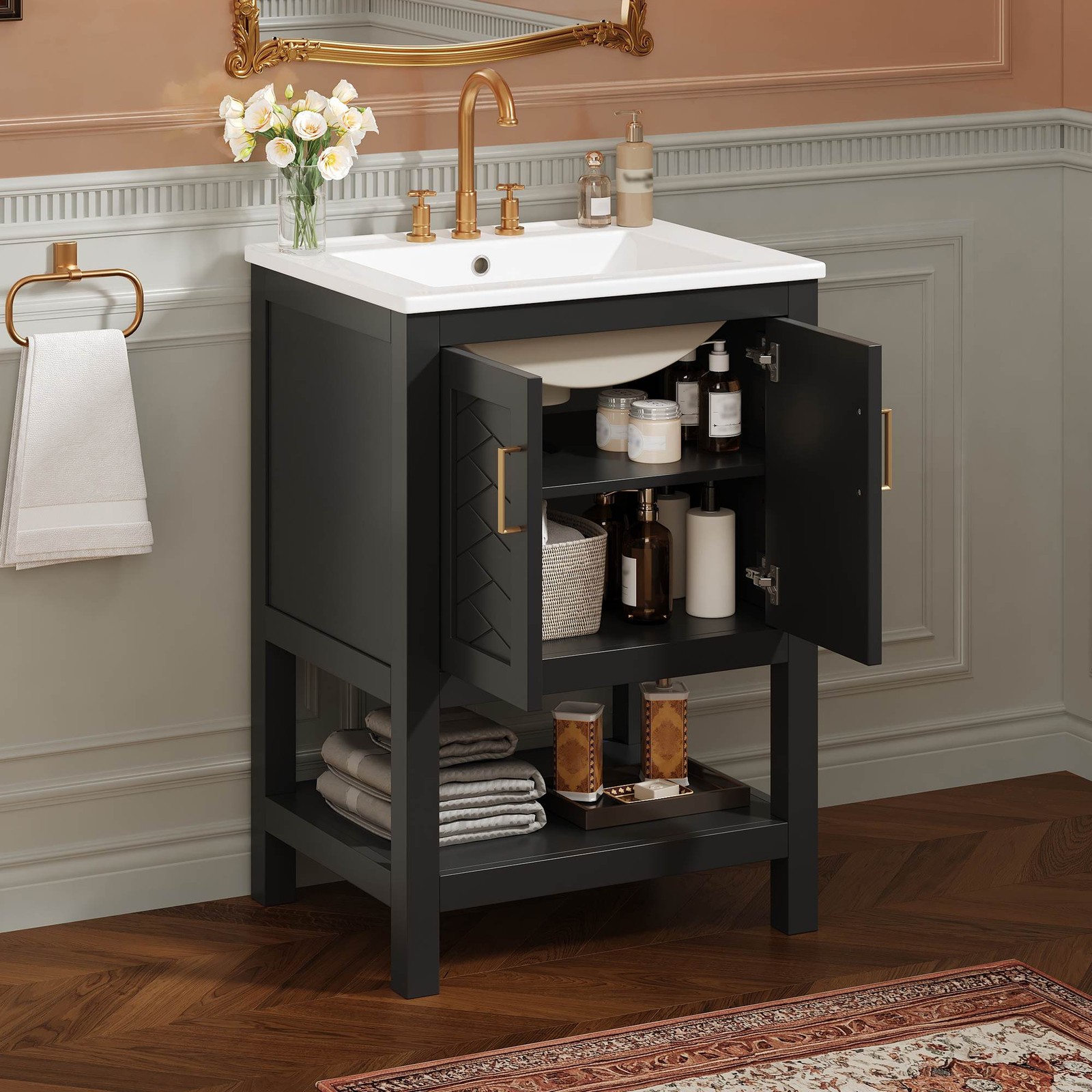FUNIDEE 24″ Bathroom Vanity with Sink Bathroom Cabinet with Adjustable Shelf
