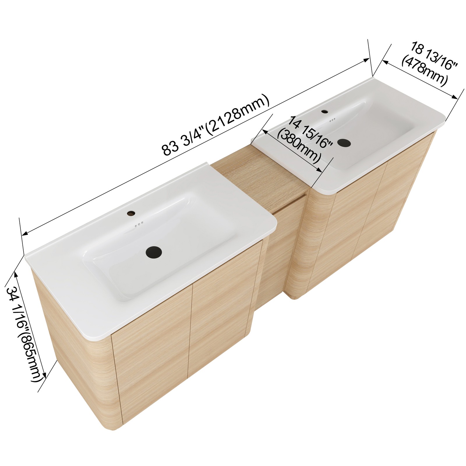 2X40“ Plywood Freestanding Bathroom Vanity W/ Ceramic Sink +Storage Cabinet Oak