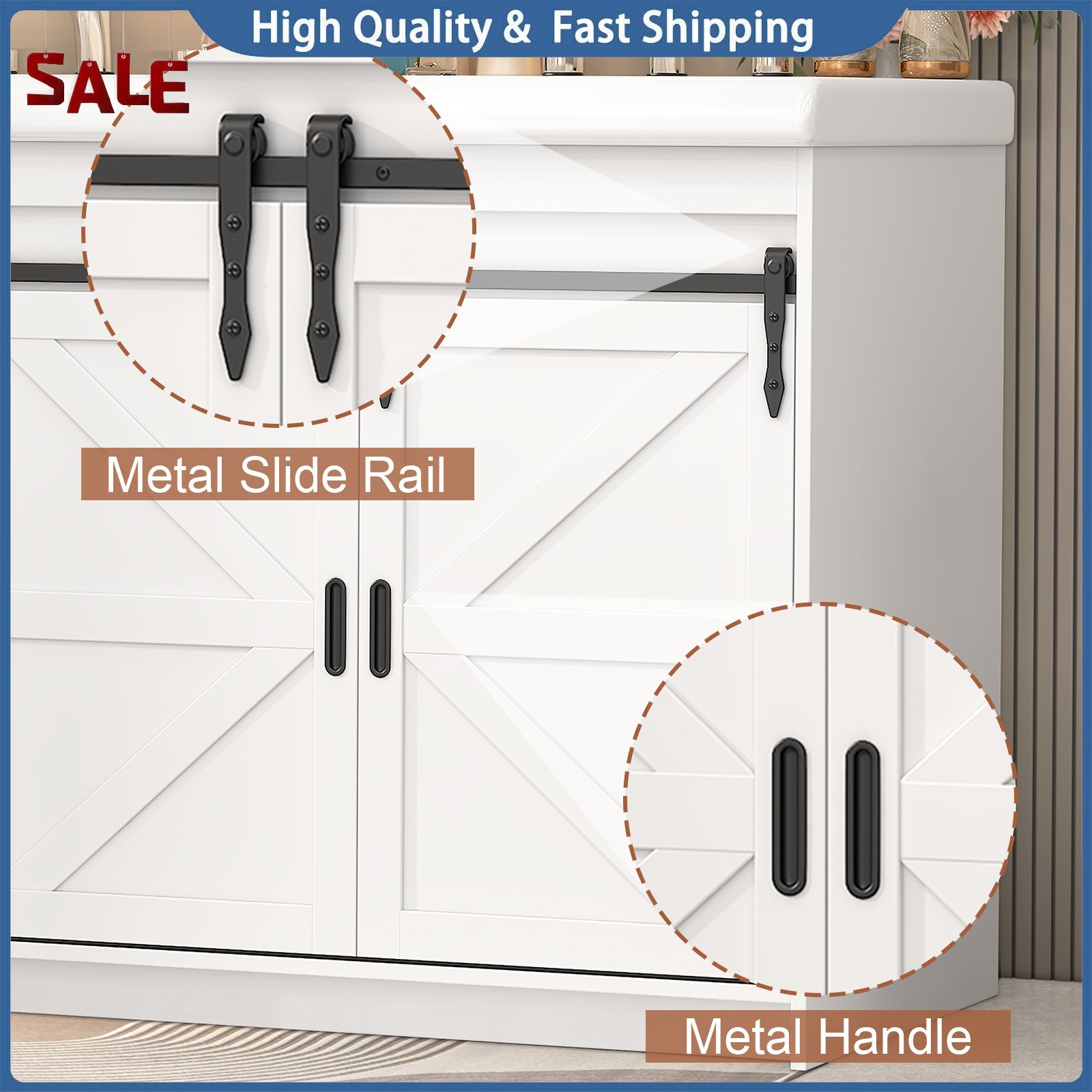 47” Bathroom Vanity with Double Sink Freestanding Bathroom Vanity w/ 2 Drawers